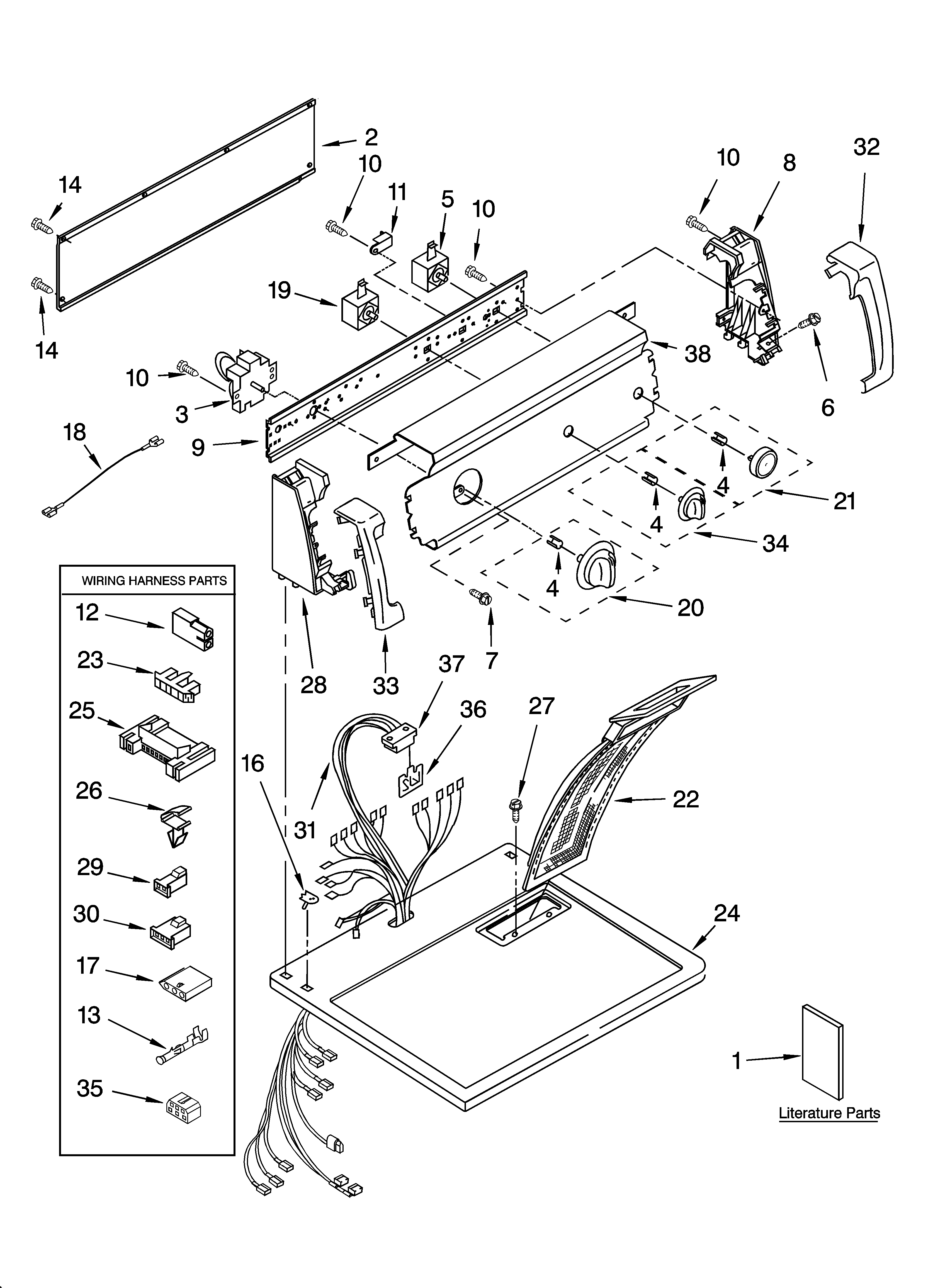 Kenmore 11074854400 top and console parts diagram