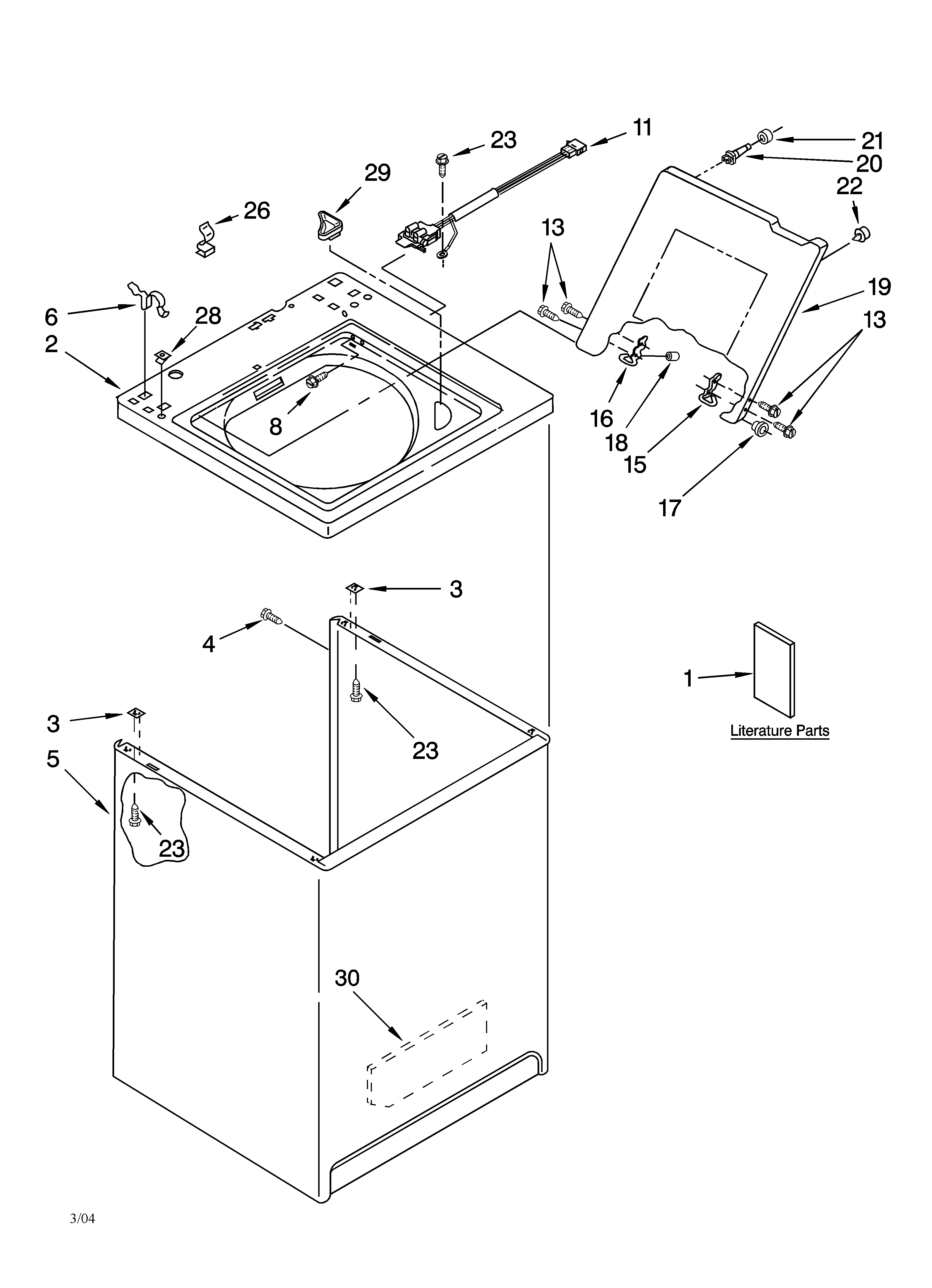 Kenmore 11025842400 top and cabinet parts diagram