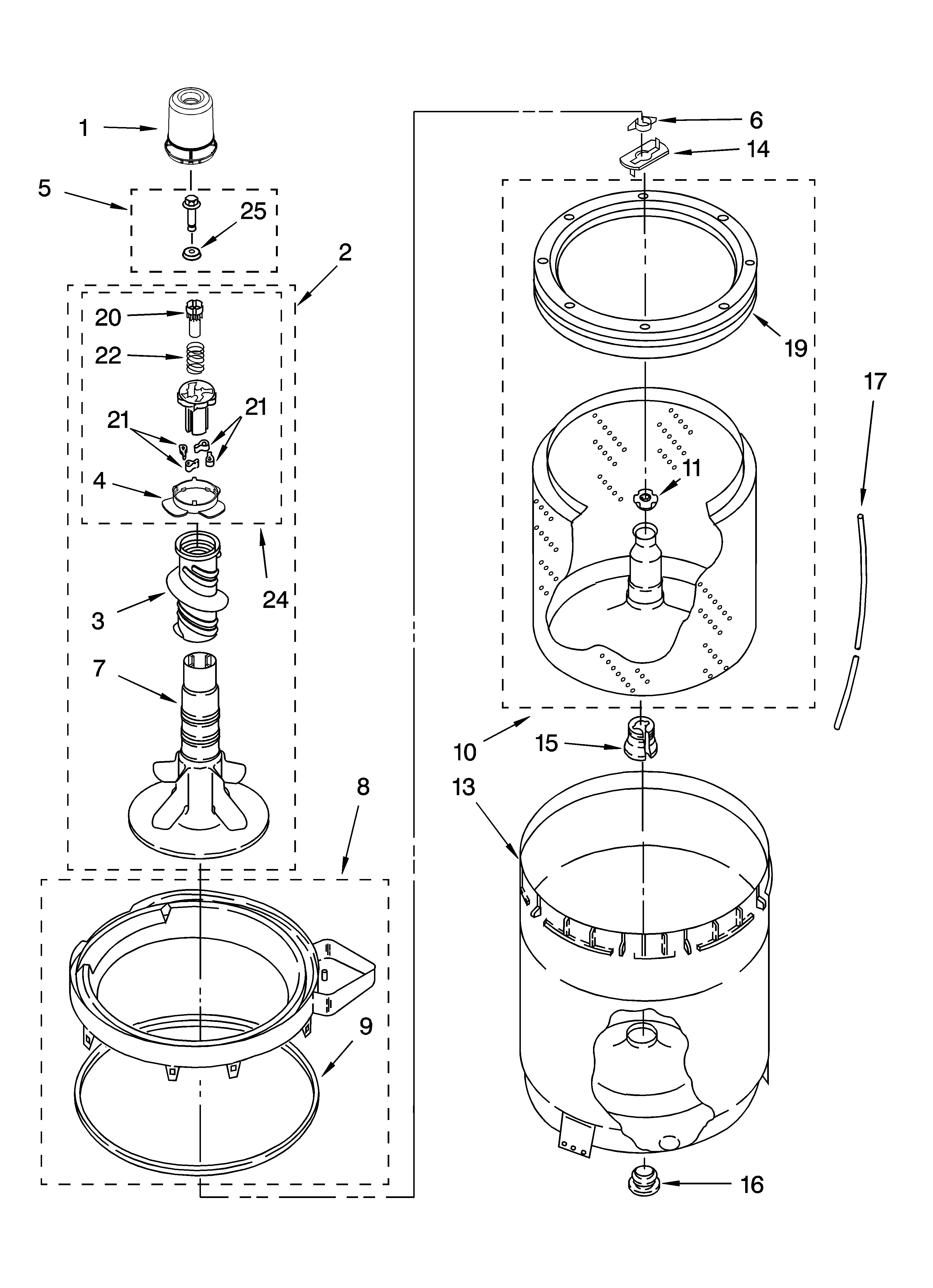 Kenmore 11025842400 agitator, basket and tub parts diagram