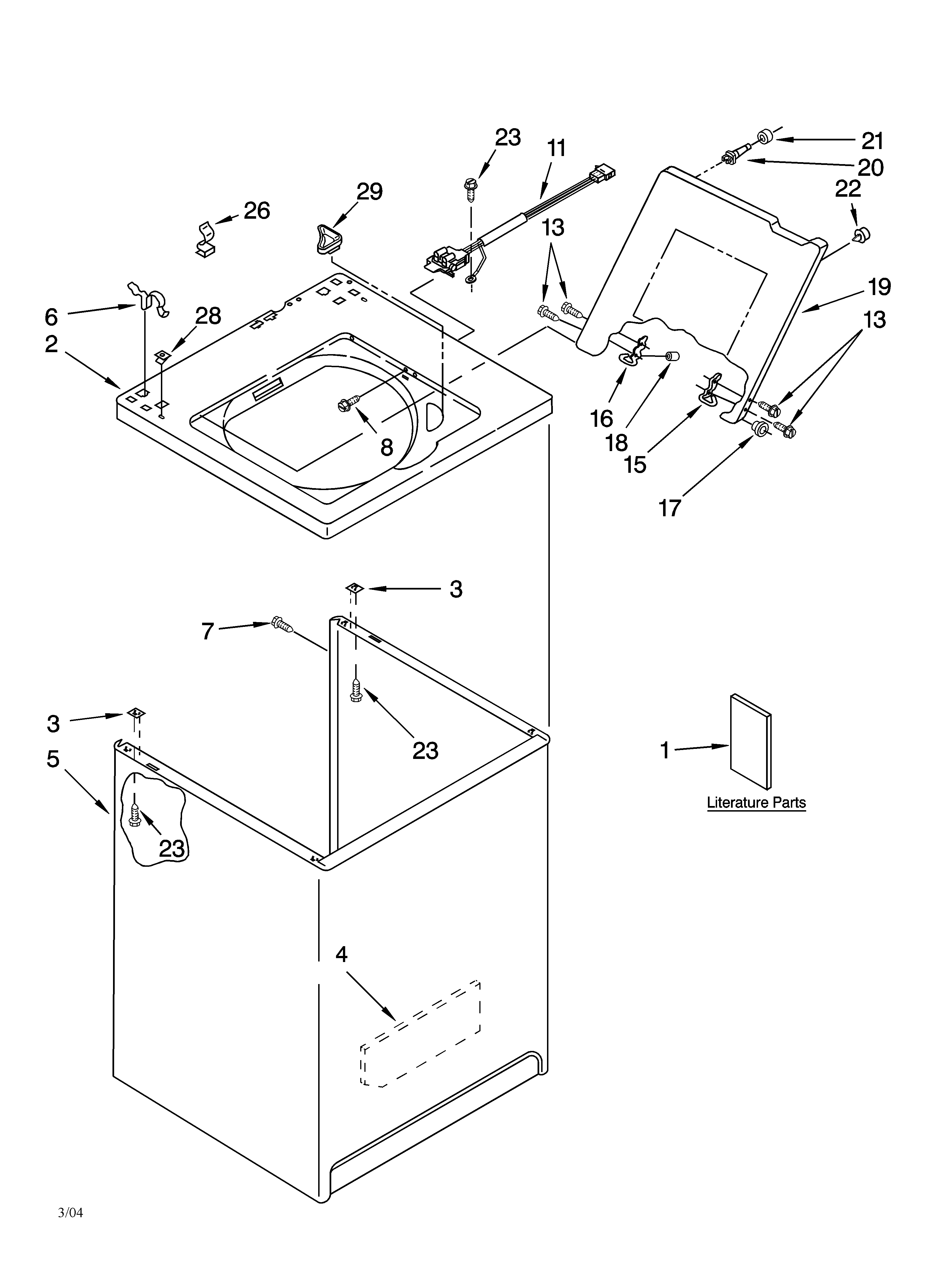 Kenmore 11025864400 top and cabinet parts diagram