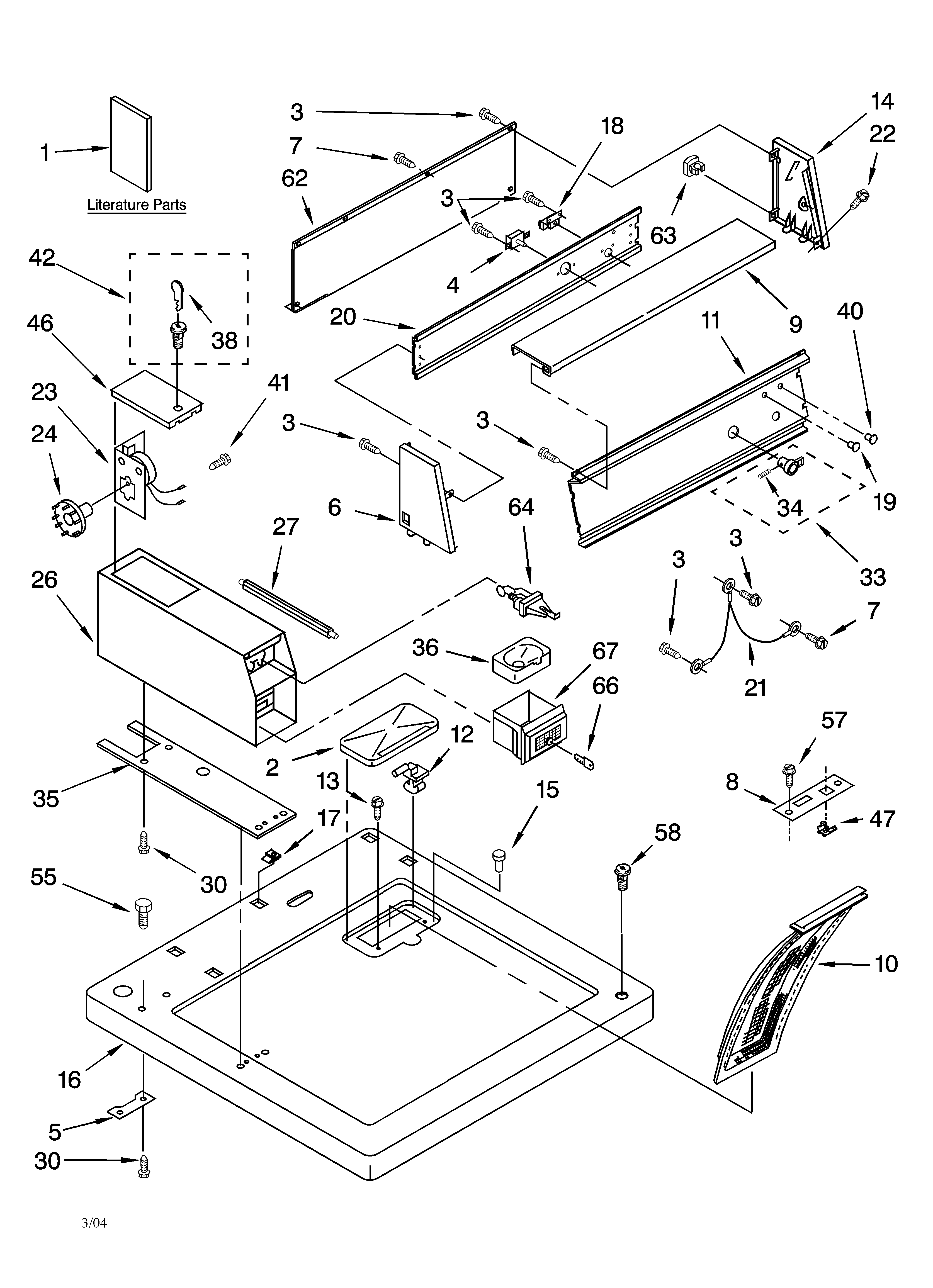 Kenmore 11070012002 top and console parts diagram