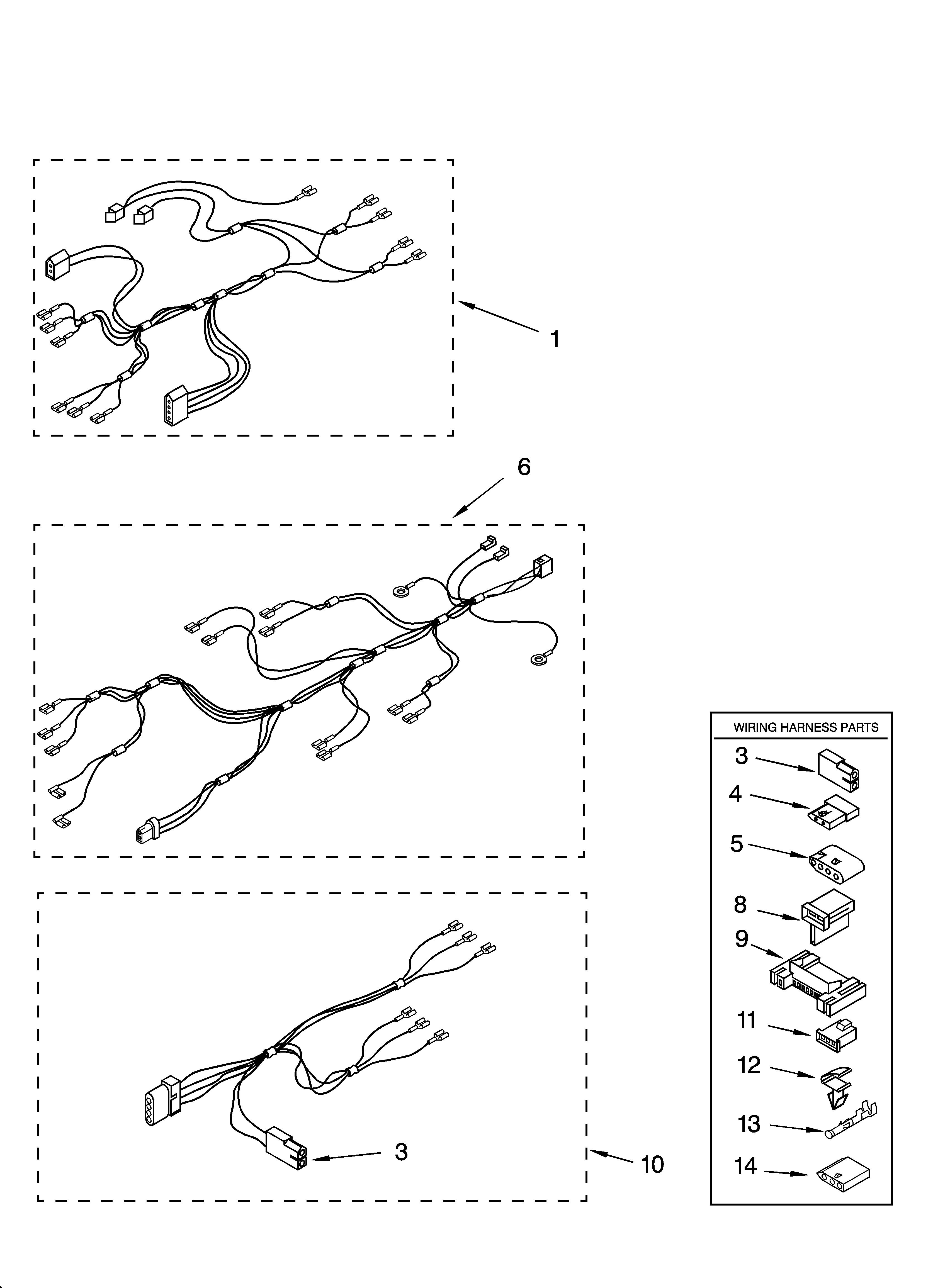 Kenmore 11070012002 wiring harness parts diagram