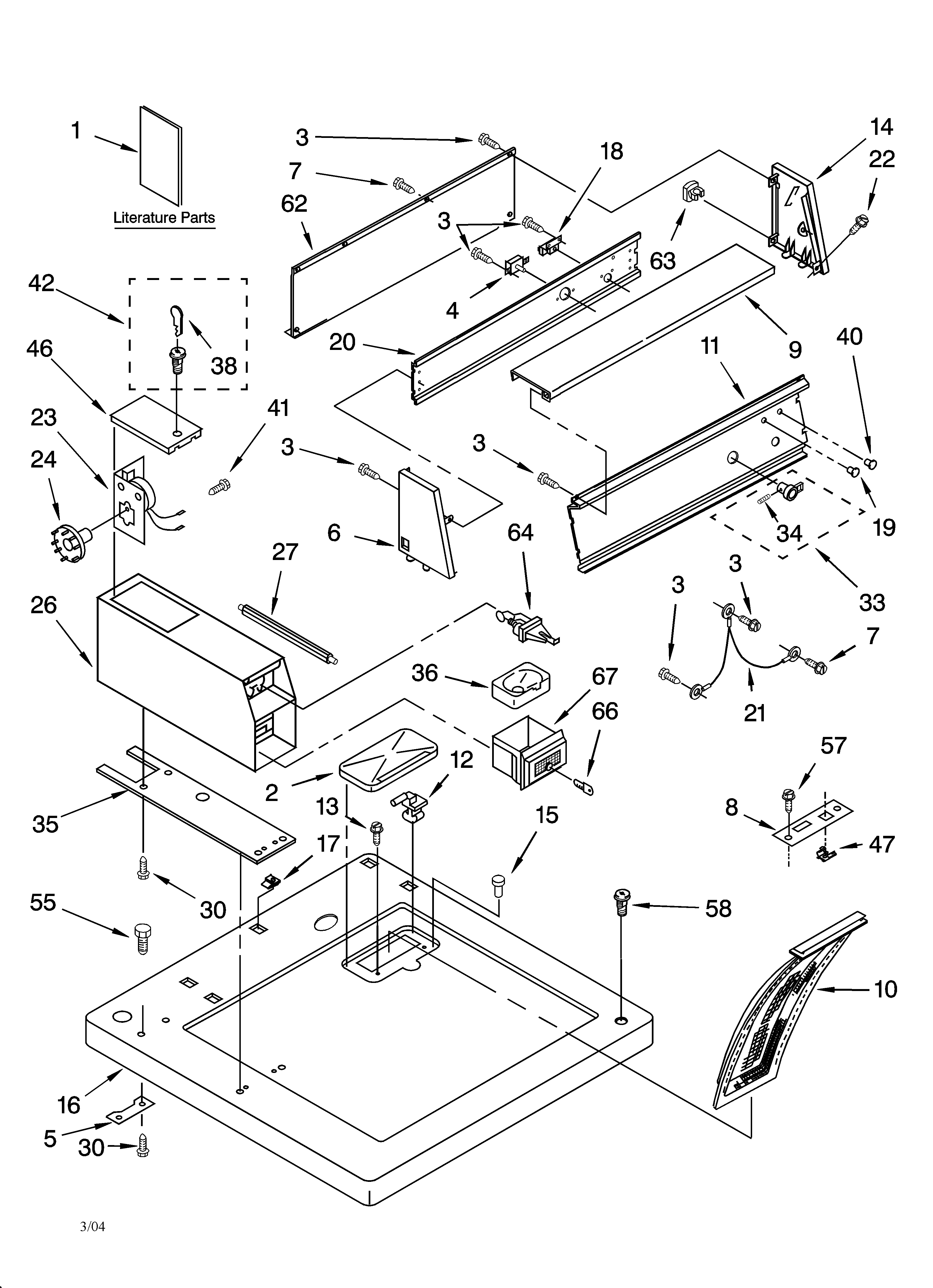 Kenmore 11070172002 top and console parts diagram