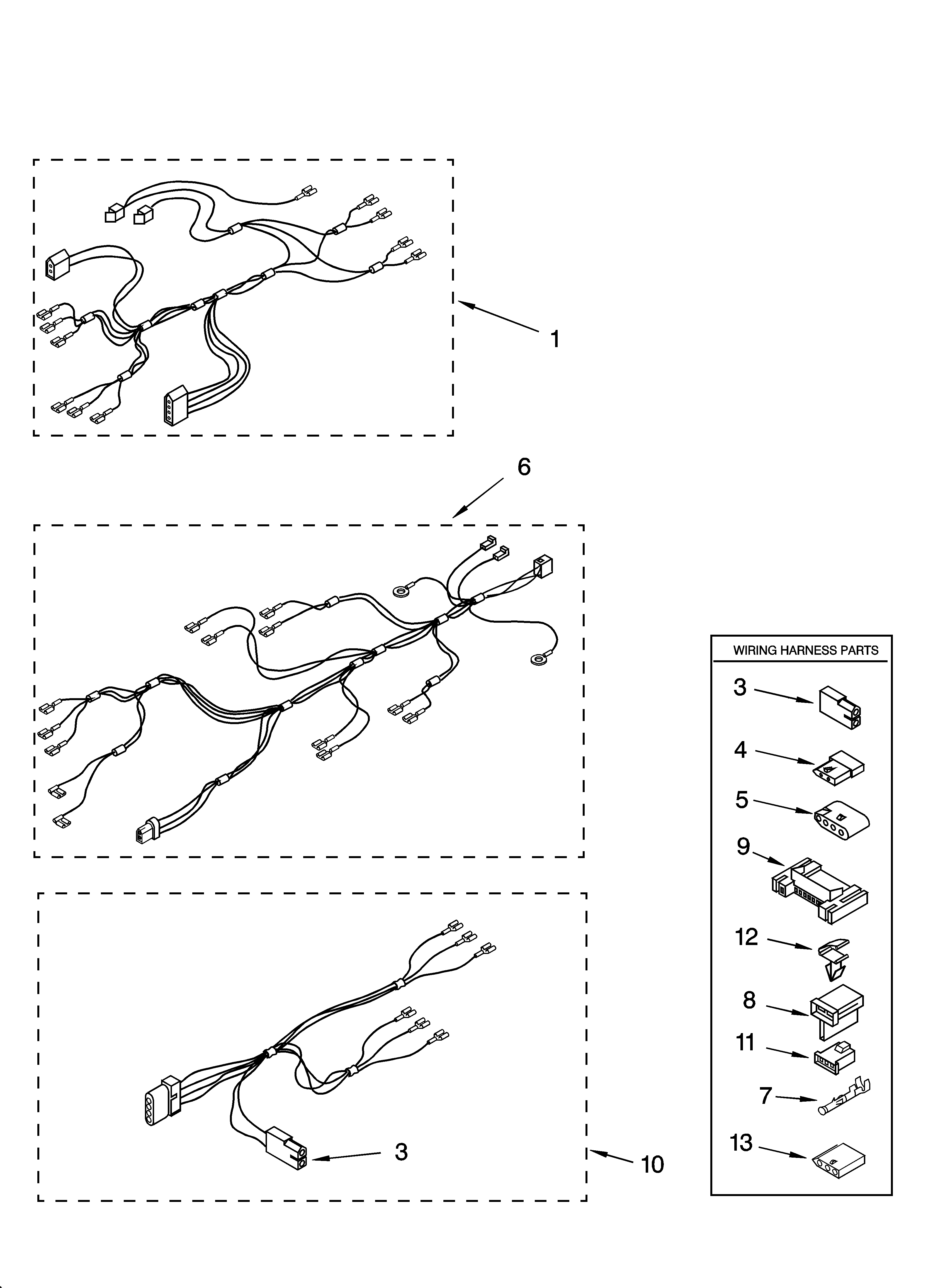 Kenmore 11070172002 wiring harness parts diagram
