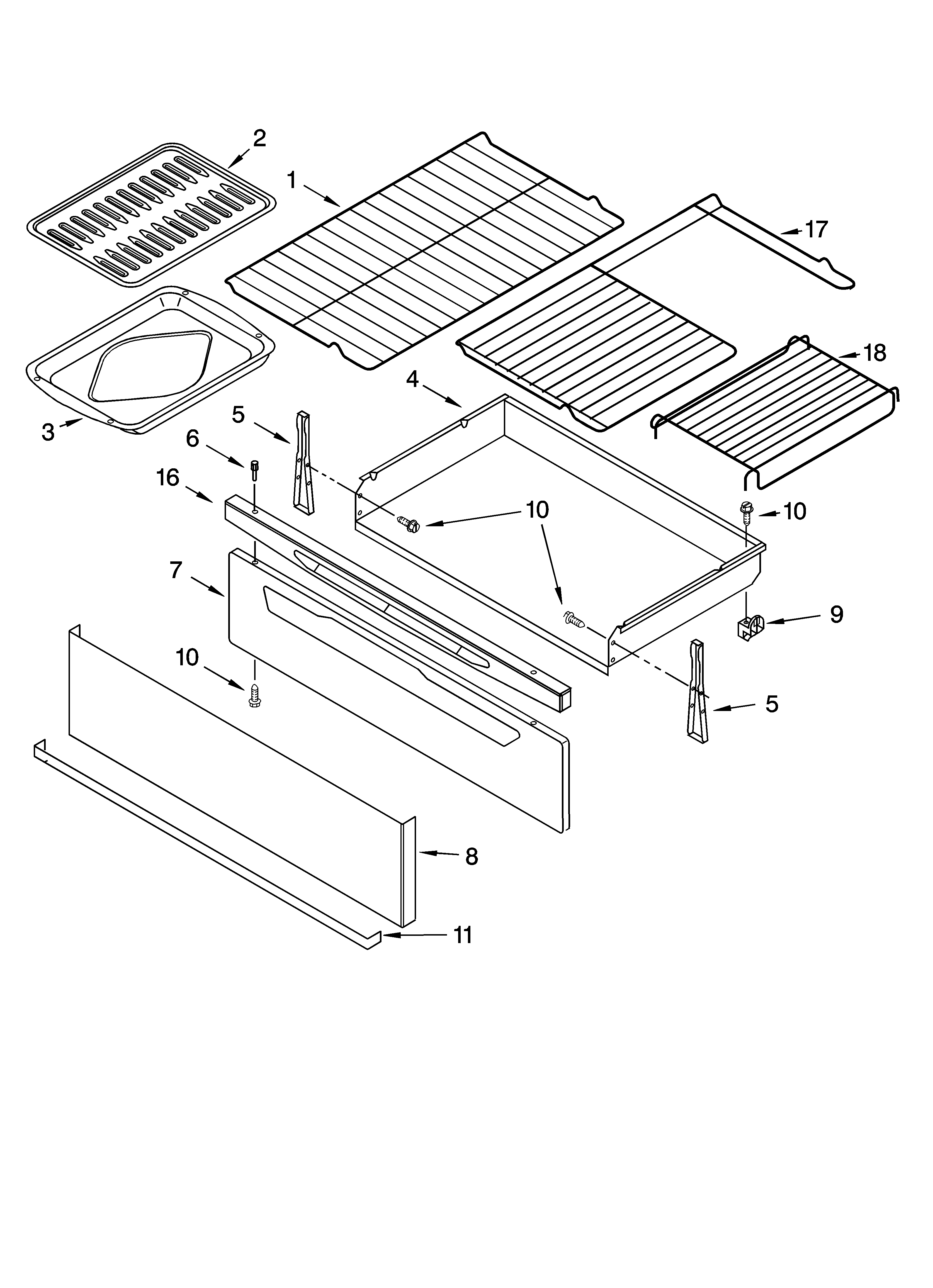 Kenmore 66575132300 drawer & broiler parts, miscellaneous parts diagram