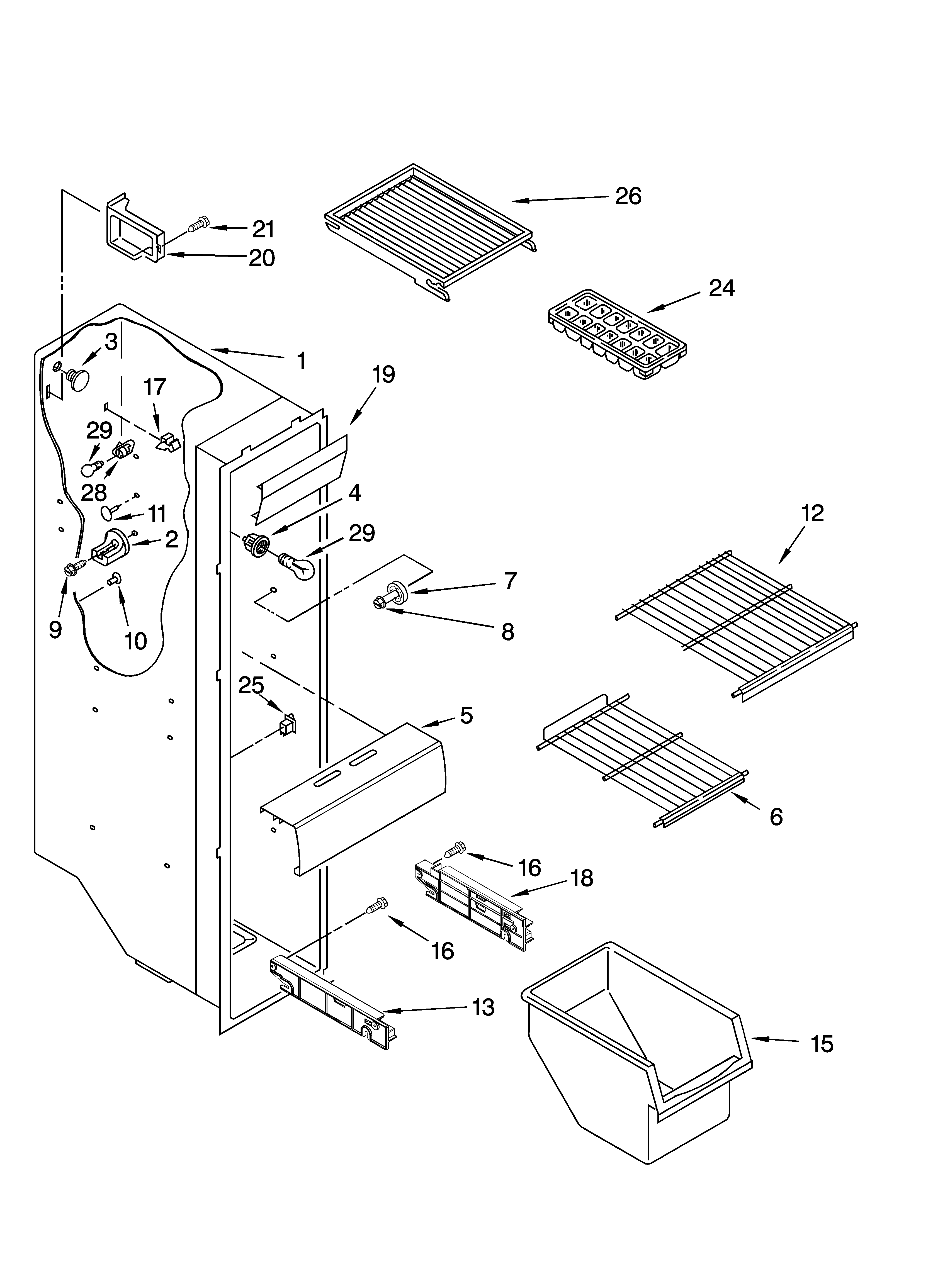 Kenmore 10644552401 freezer liner parts diagram