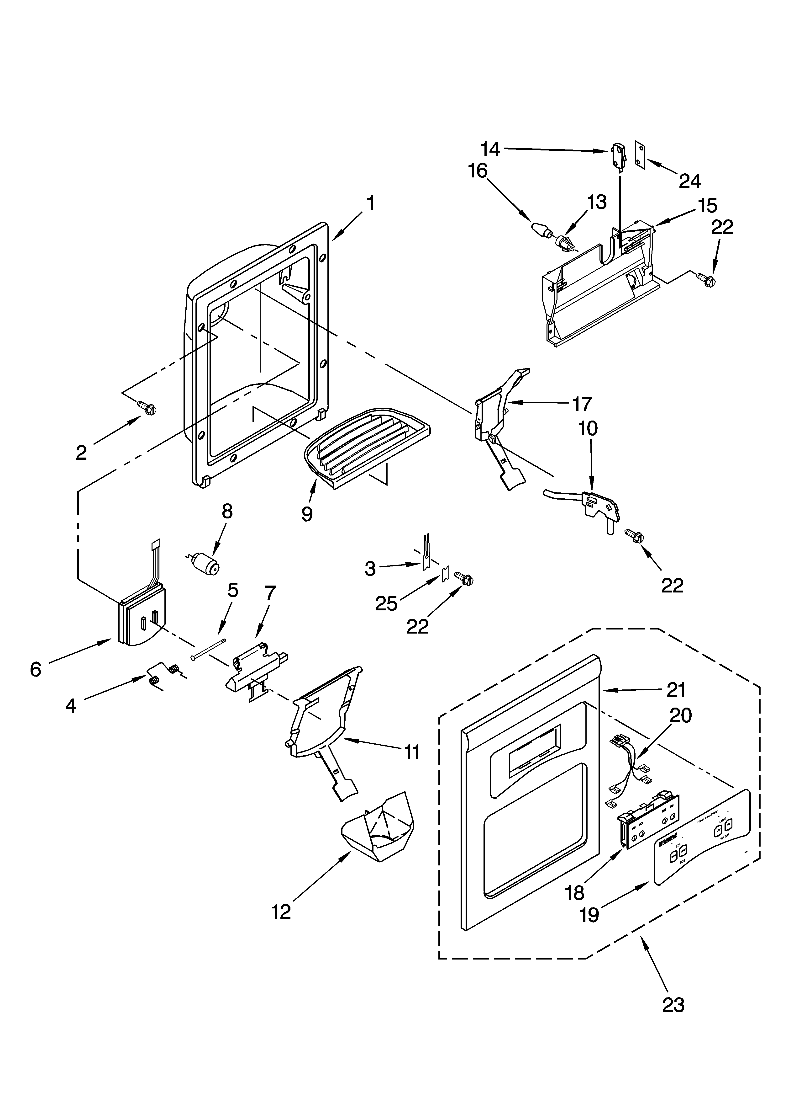 Kenmore 10653244300 dispenser front parts diagram