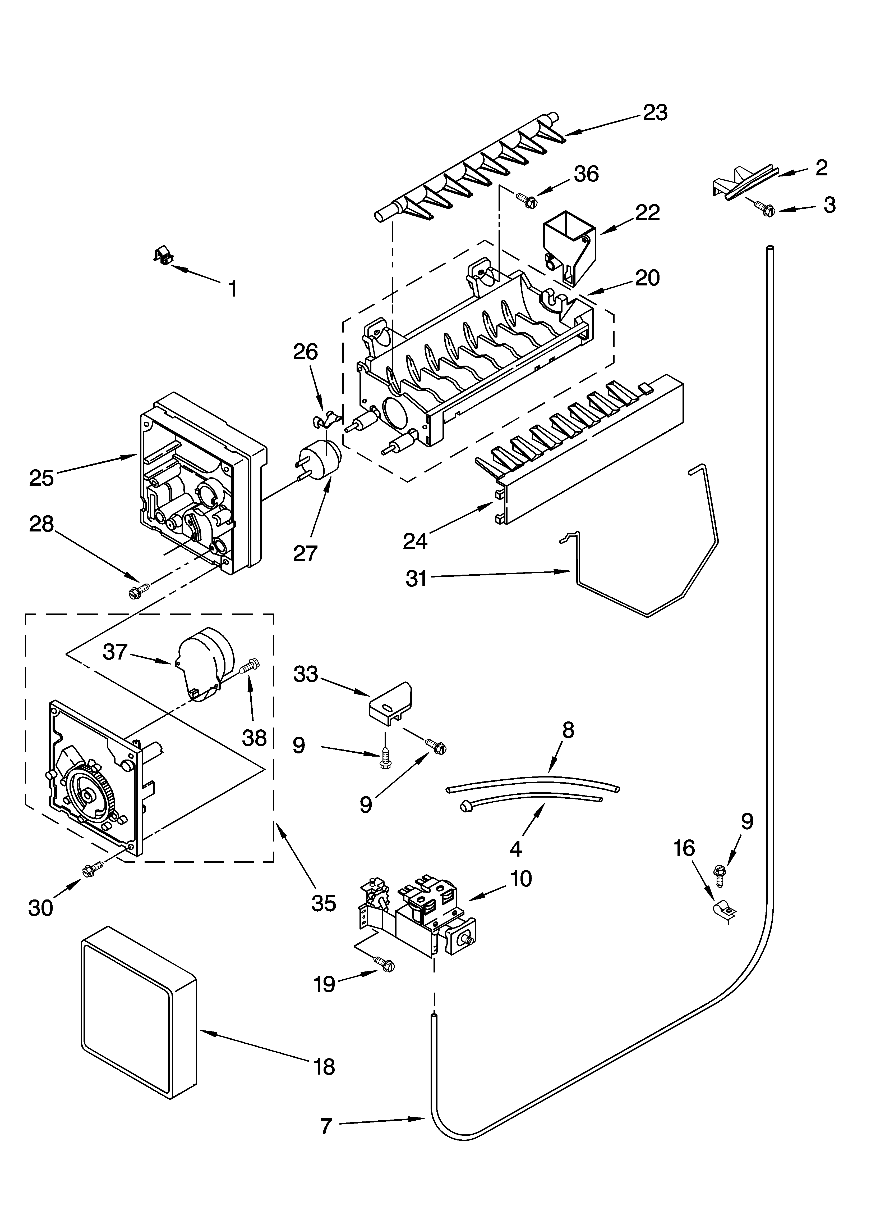 Kenmore 10653244300 icemaker parts, parts not illustrated diagram