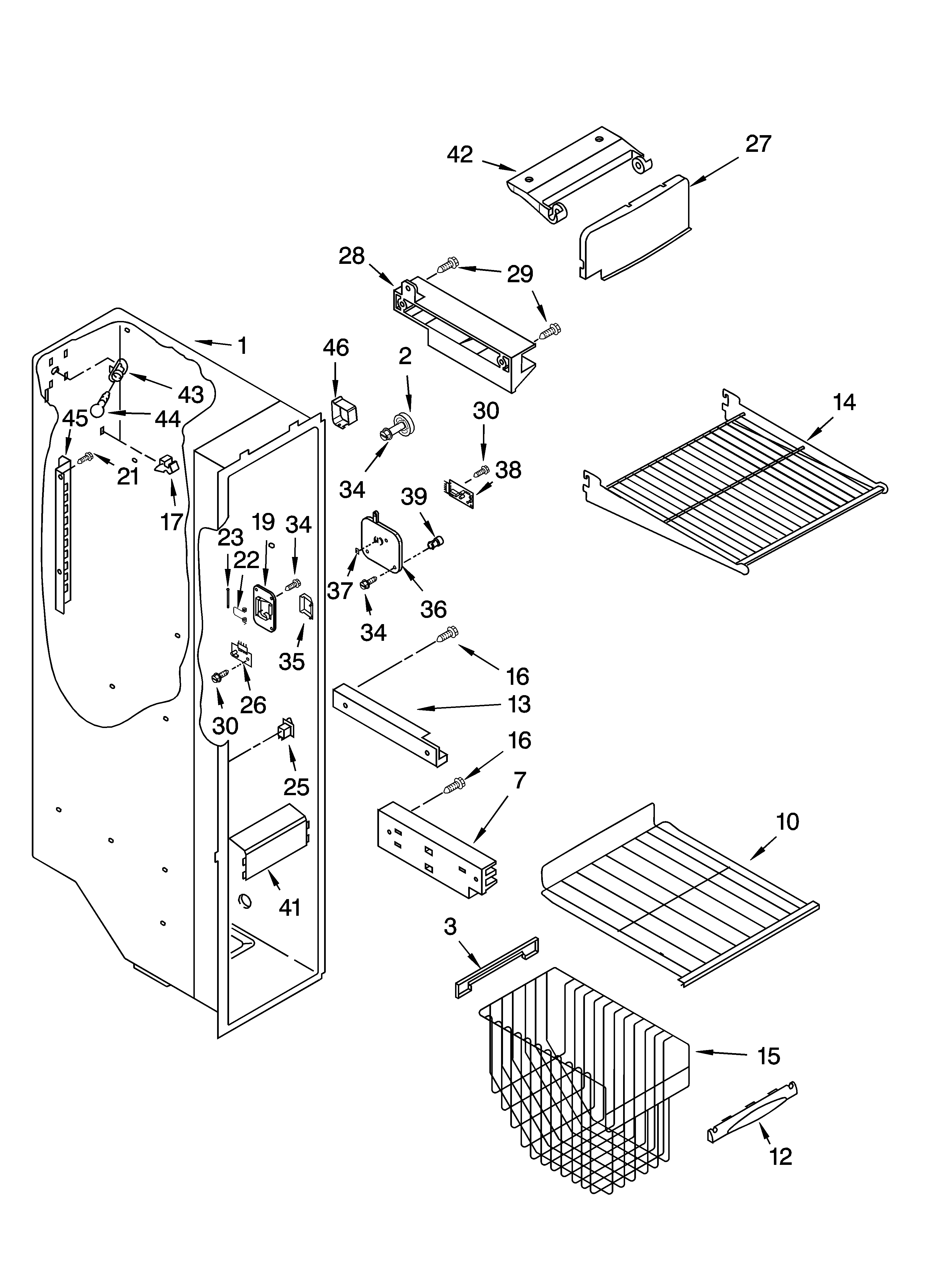 Kenmore 10653342300 freezer liner parts diagram