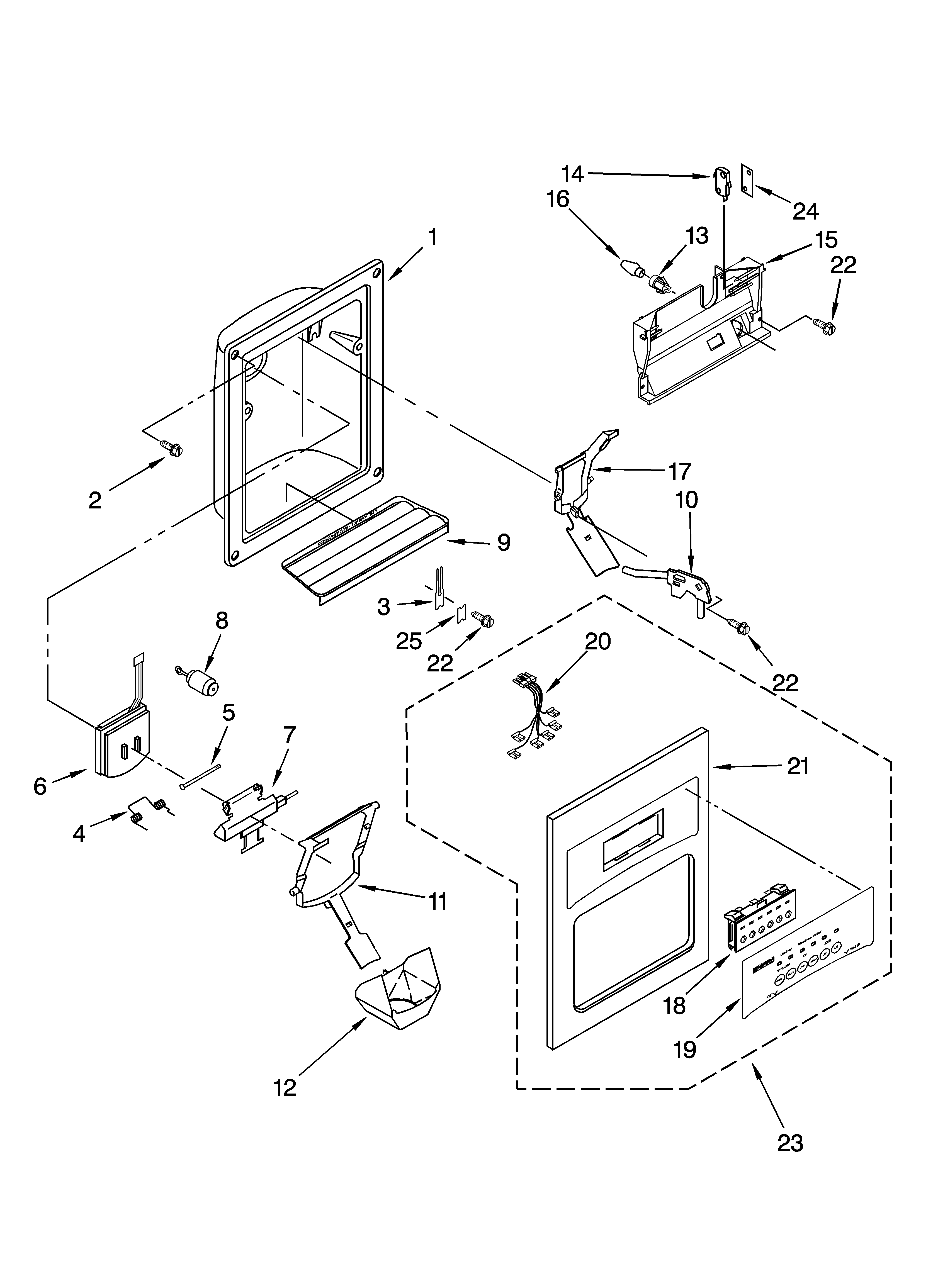 Kenmore 10653359300 dispenser front parts diagram