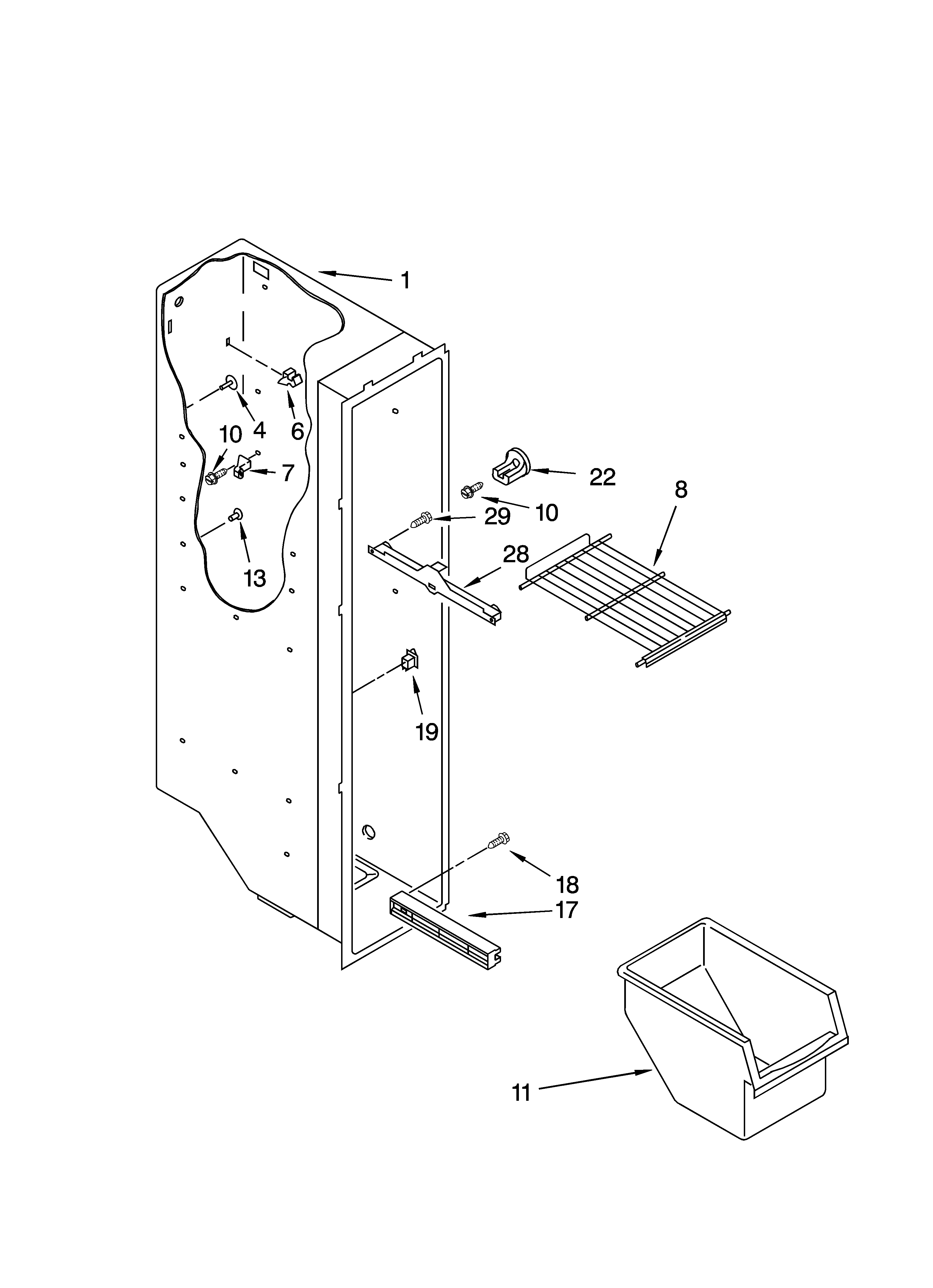 Kenmore 10653382300 freezer liner parts diagram