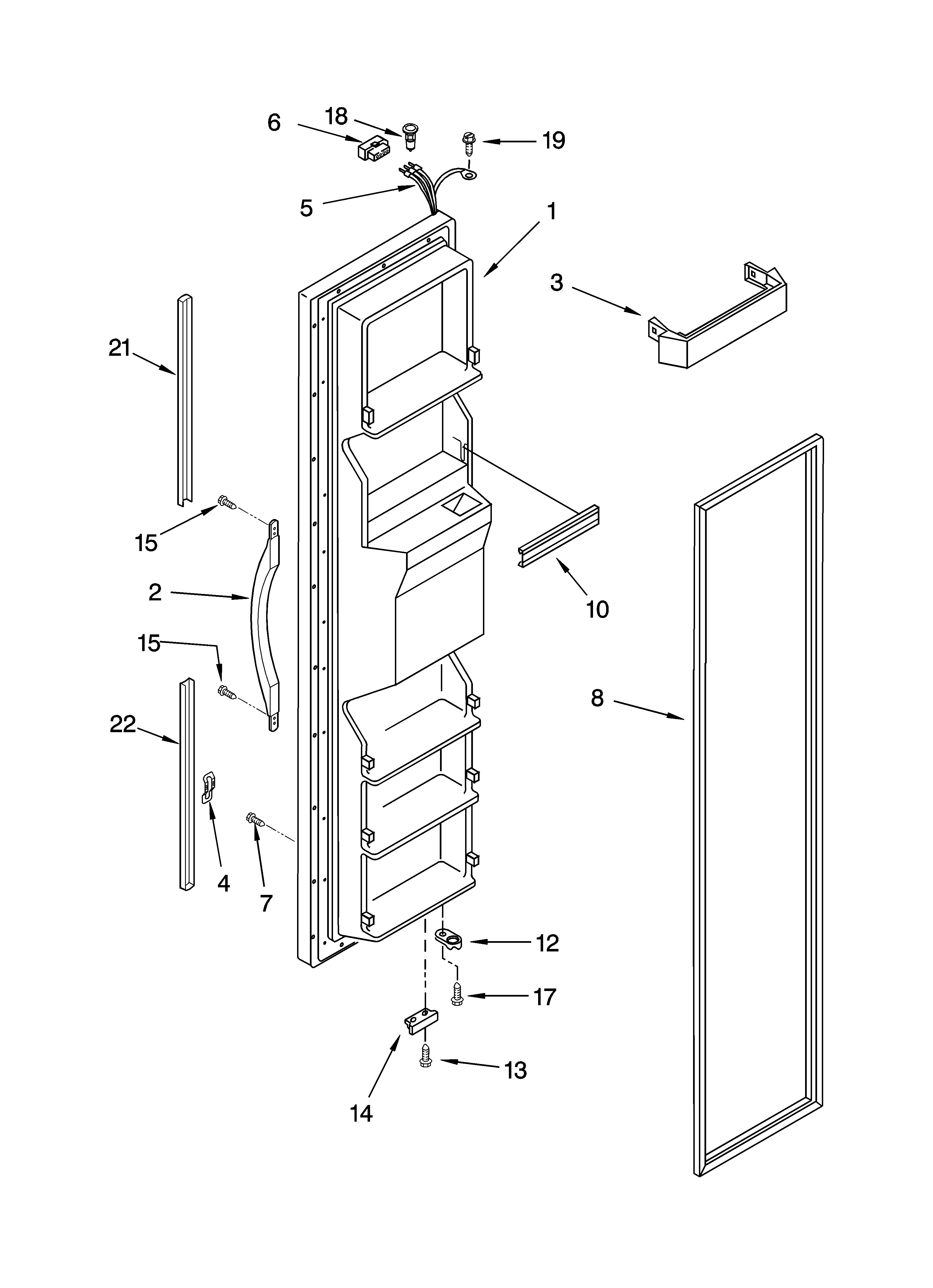 Kenmore 10653382300 freezer door parts diagram