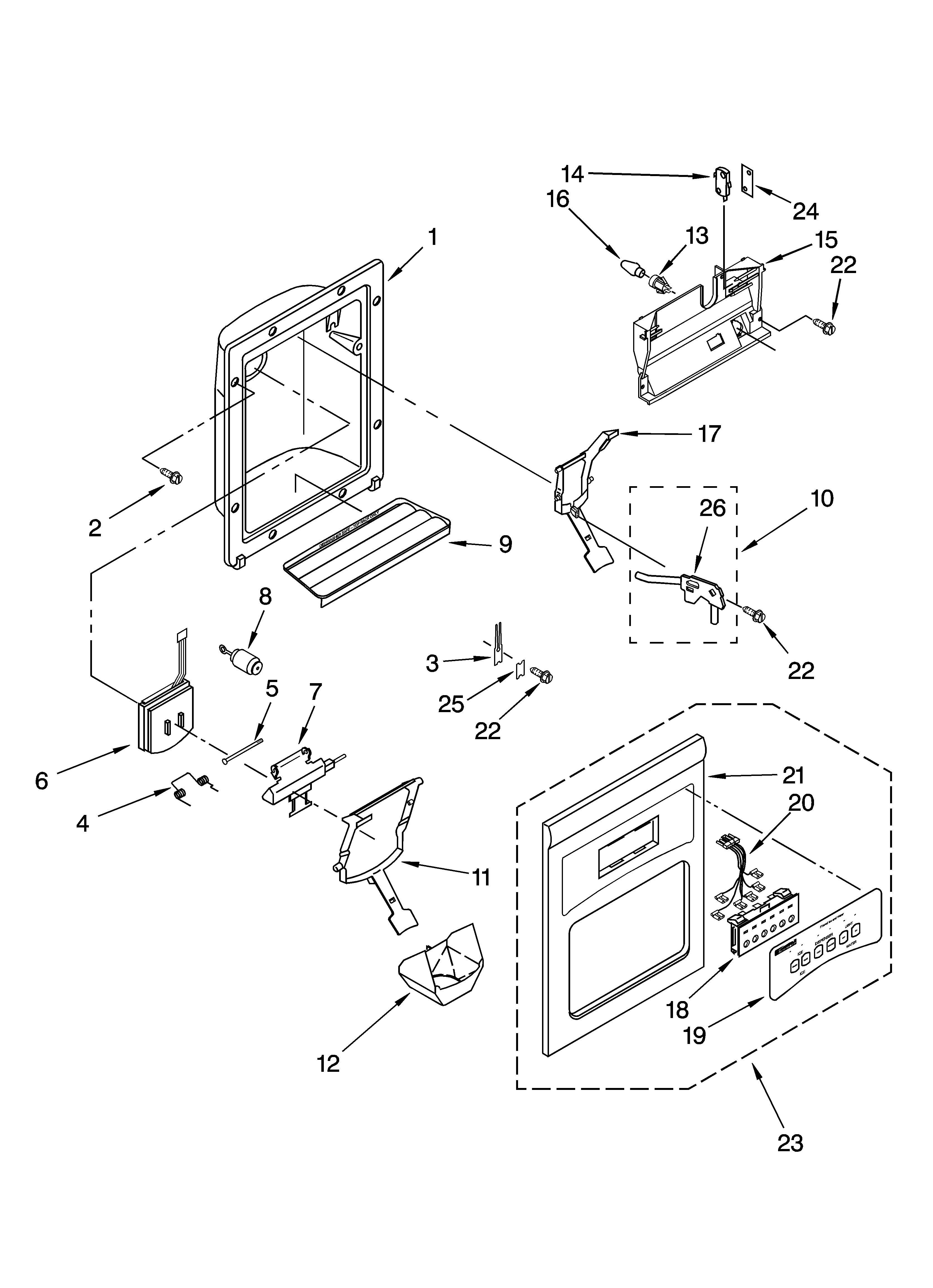 Kenmore 10653382300 dispenser front parts diagram