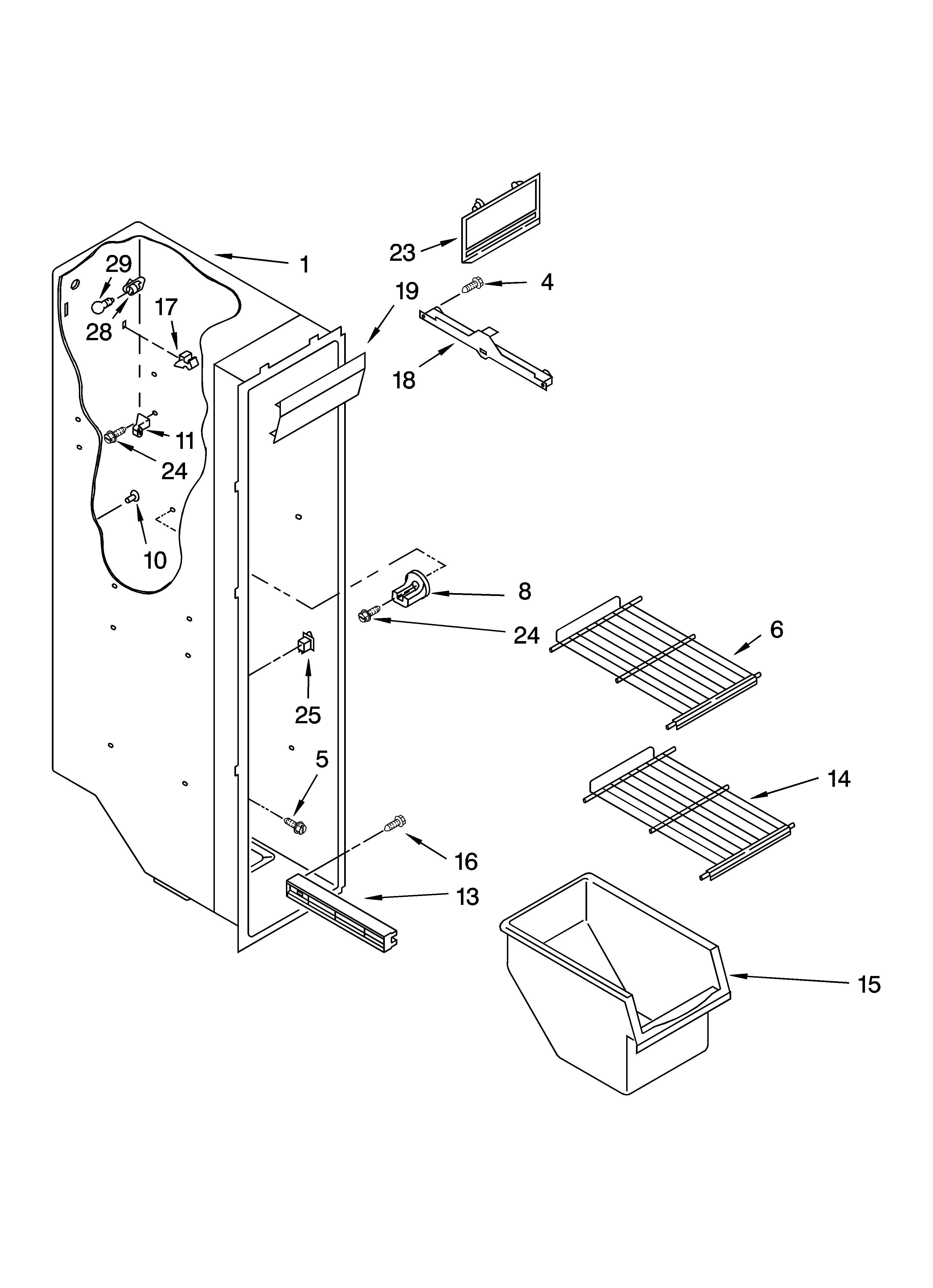 Kenmore 10653542300 freezer liner parts diagram