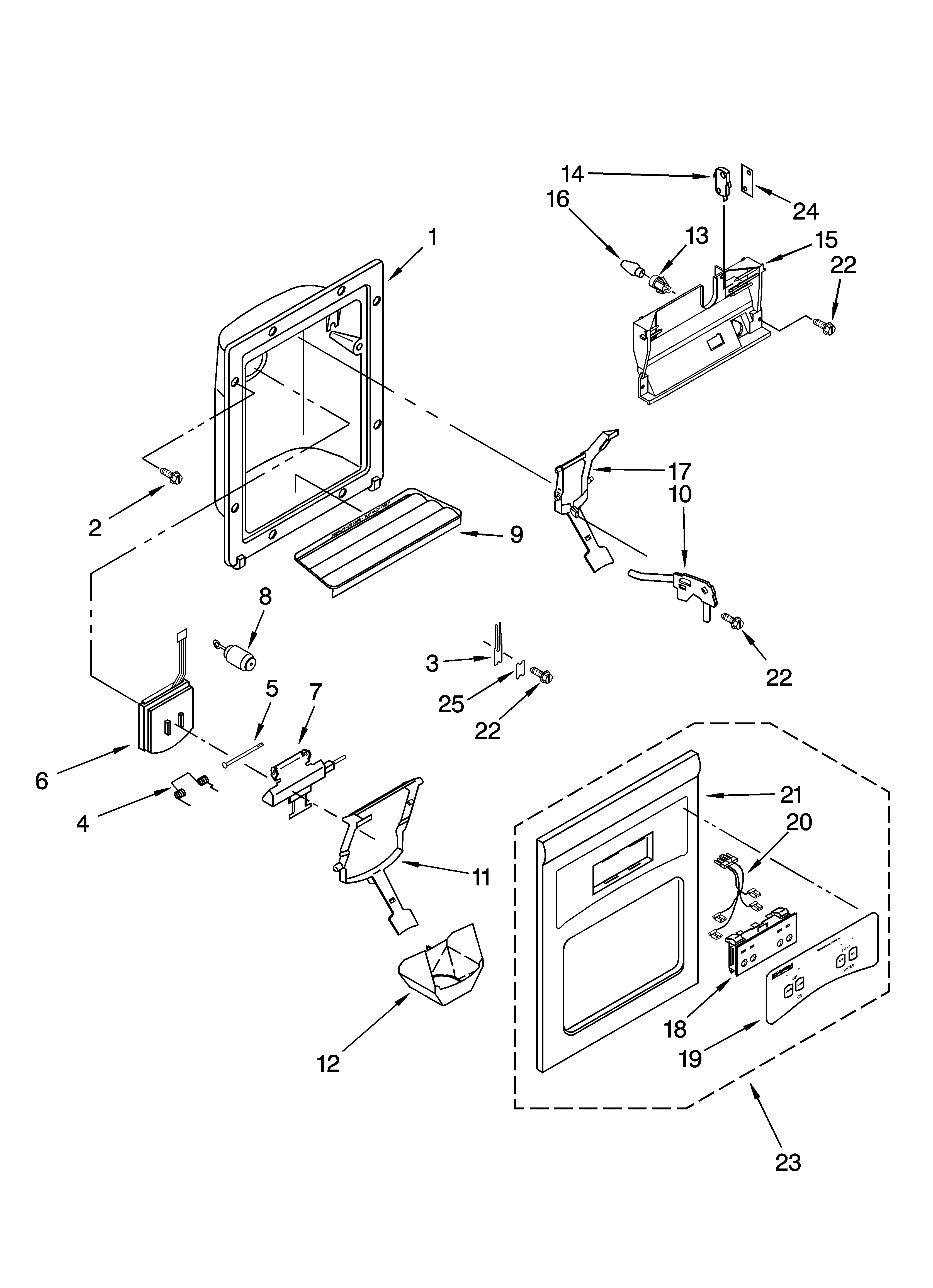 Kenmore 10653542300 dispenser front parts diagram