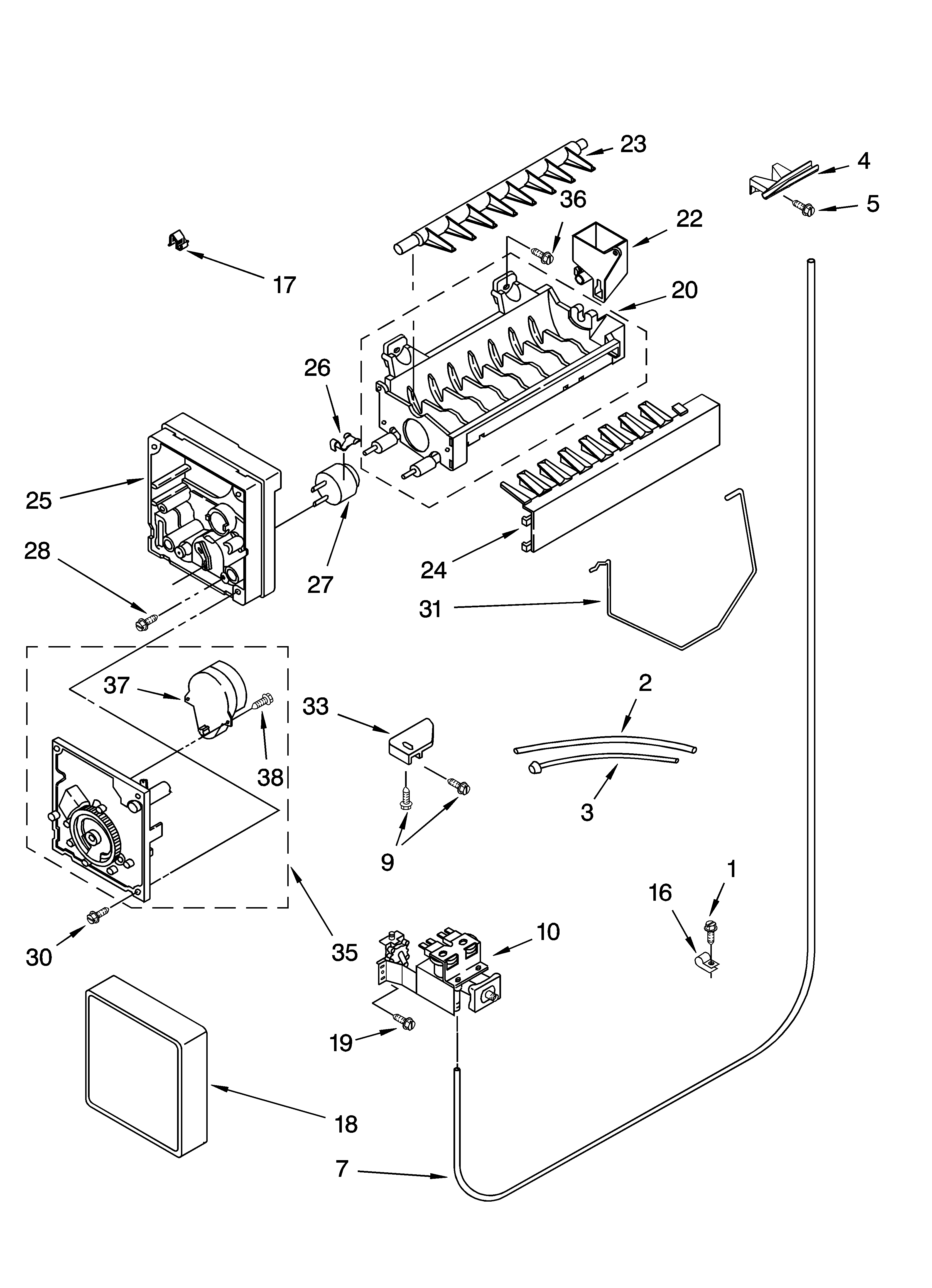 Kenmore 10653542300 icemaker parts, parts not illustrated diagram