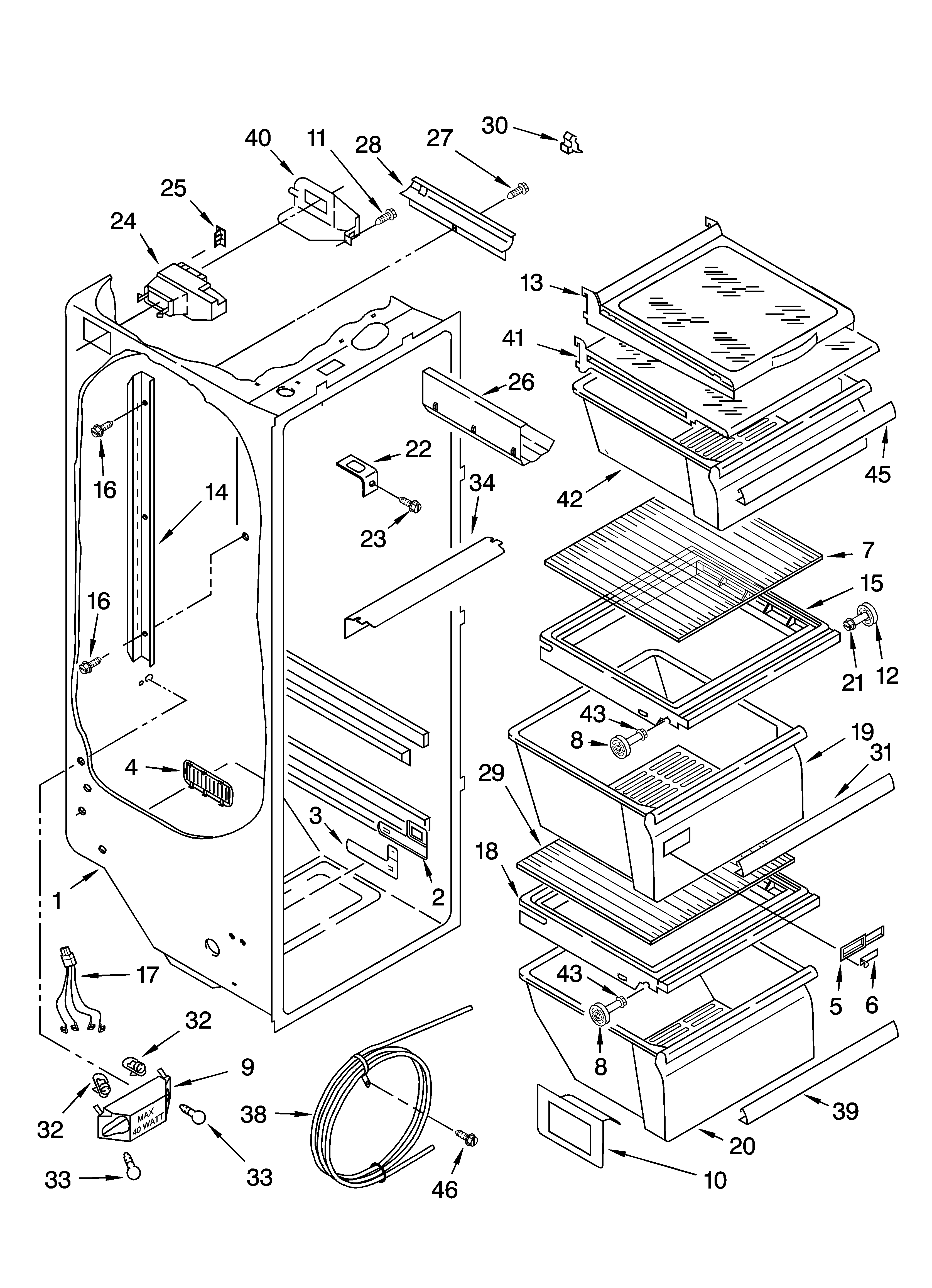 Kenmore 10653594300 refrigerator liner parts diagram