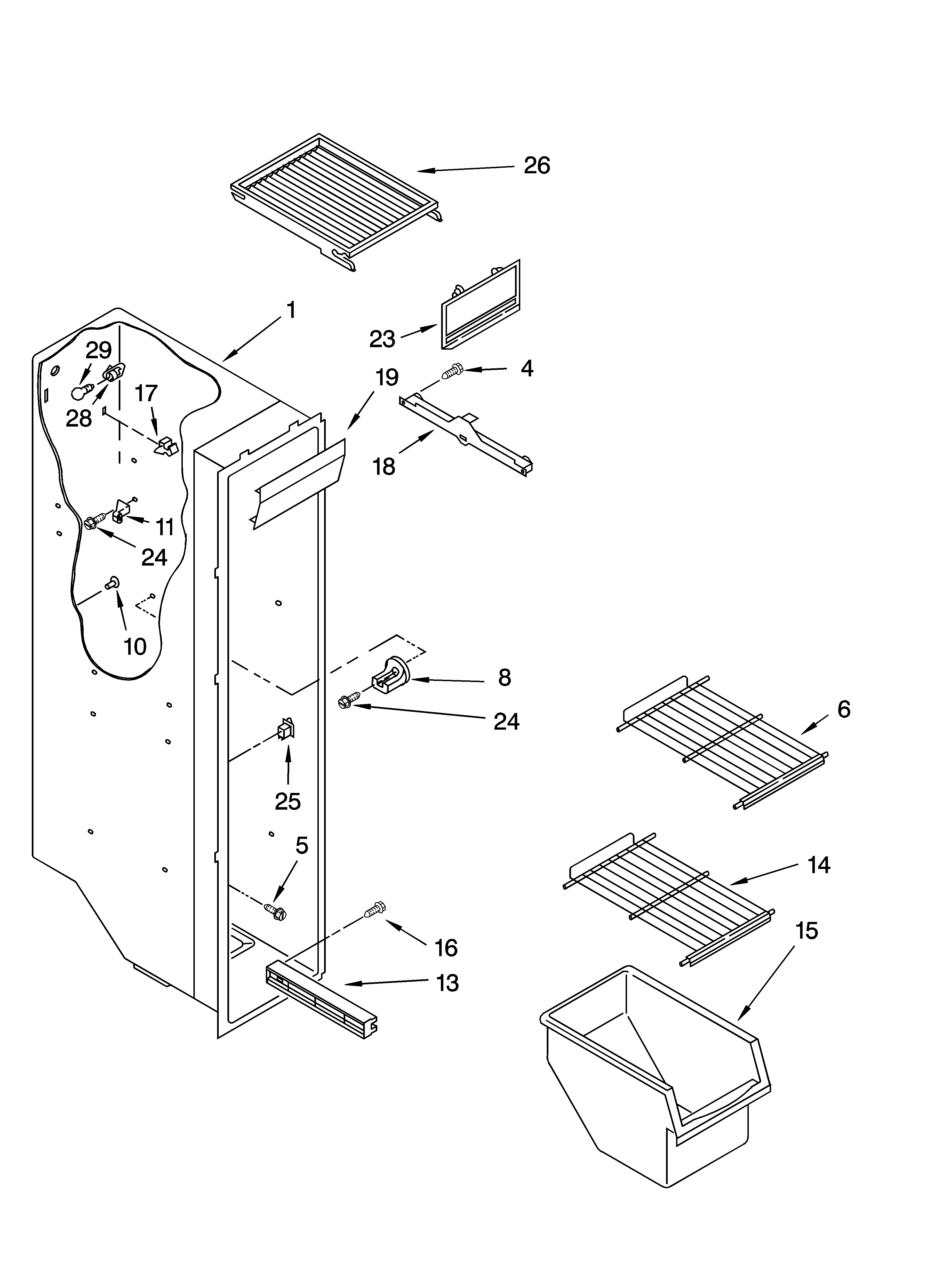 Kenmore 10653594300 freezer liner parts diagram