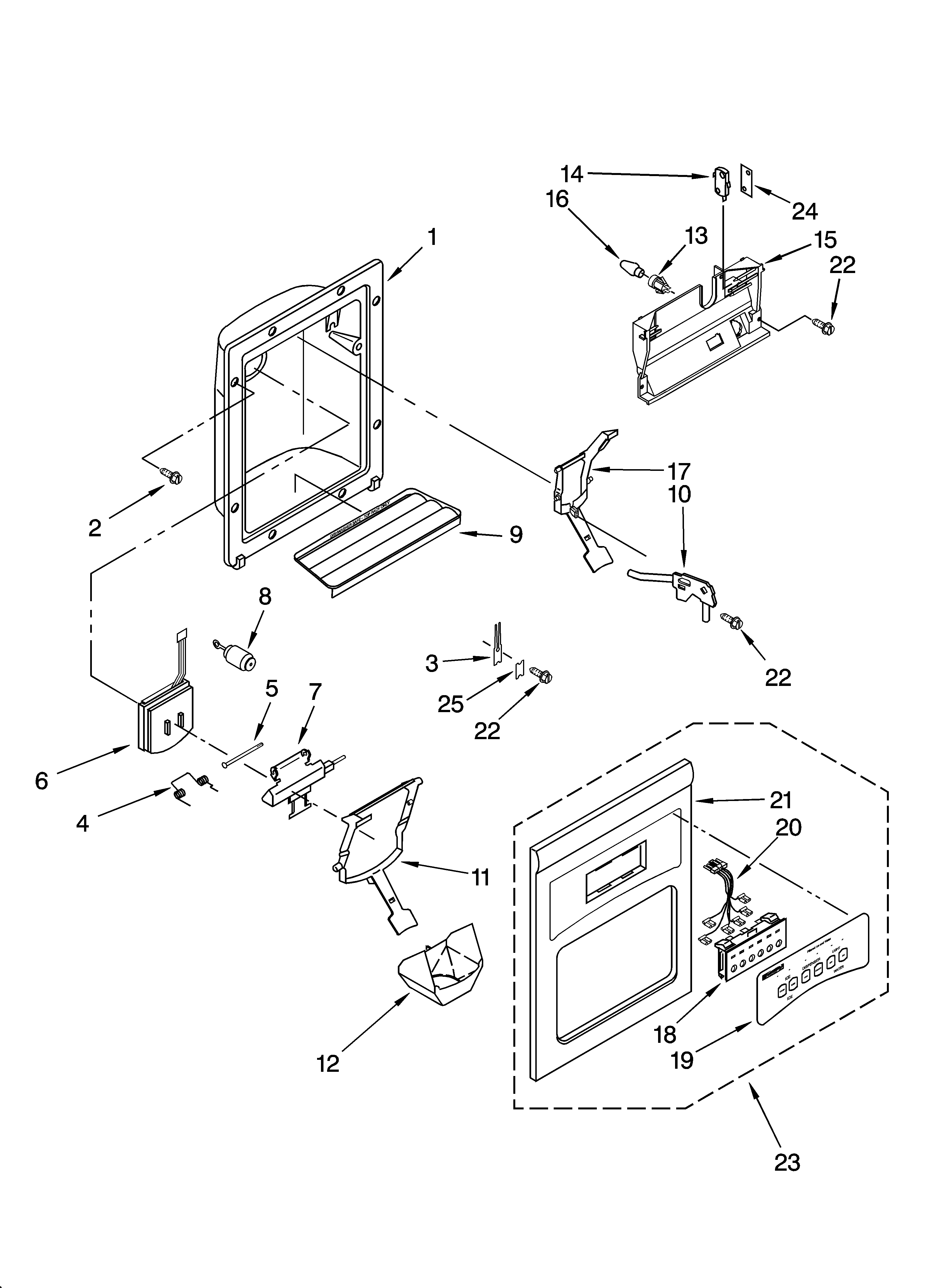 Kenmore 10653594300 dispenser front parts diagram