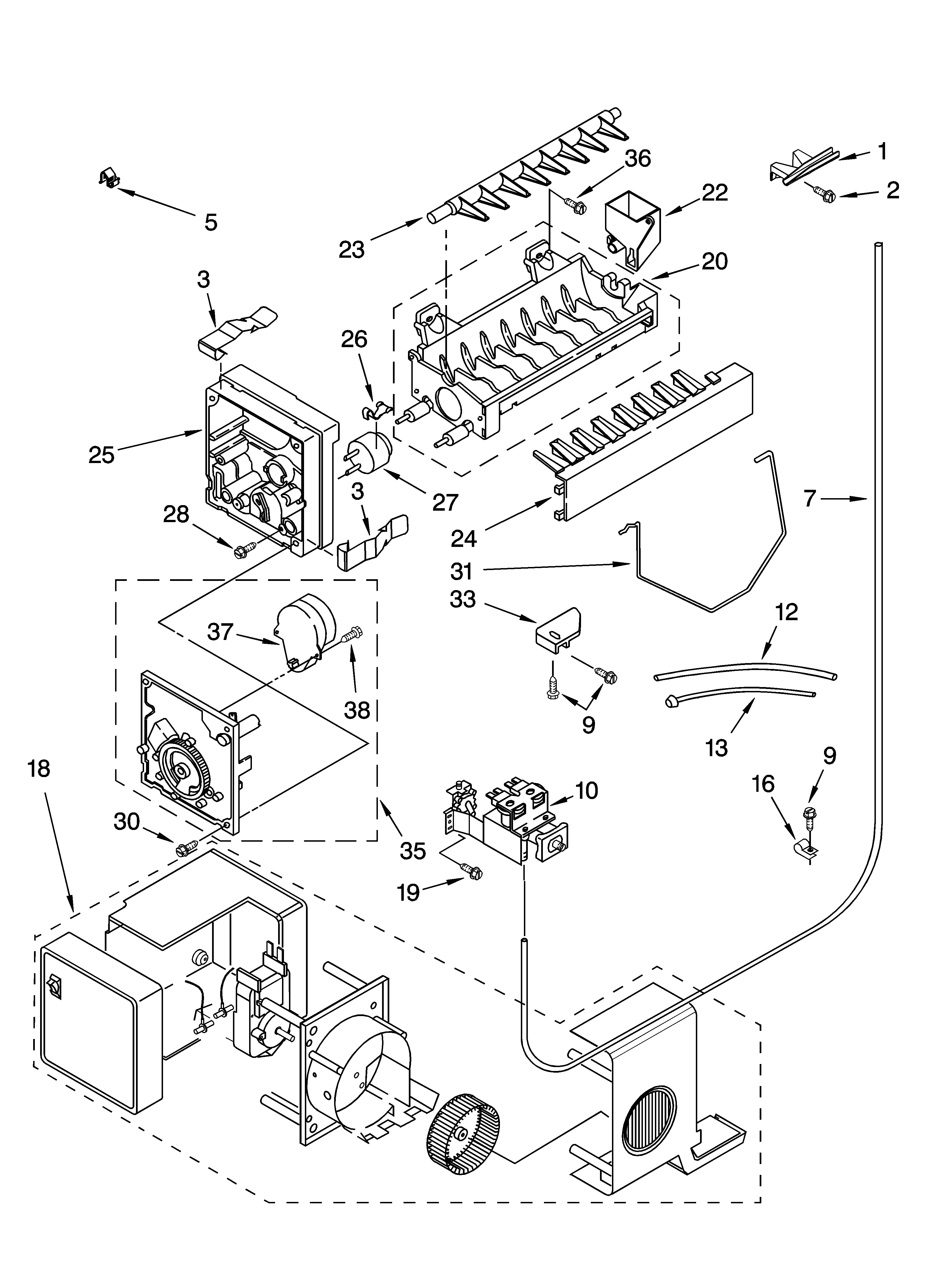 Kenmore 10653594300 icemaker parts, parts not illustrated diagram