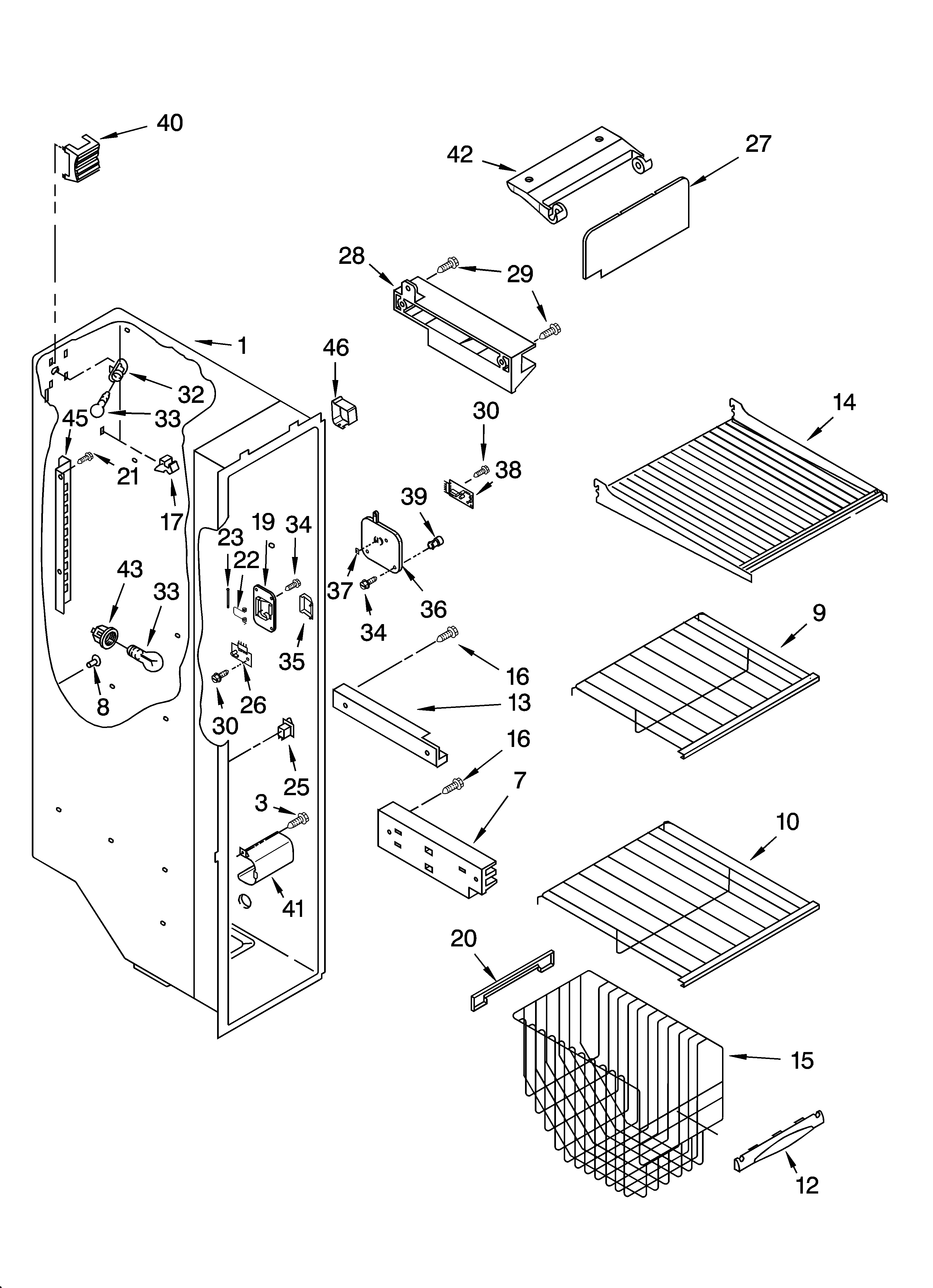 Kenmore 10653632300 freezer liner parts diagram