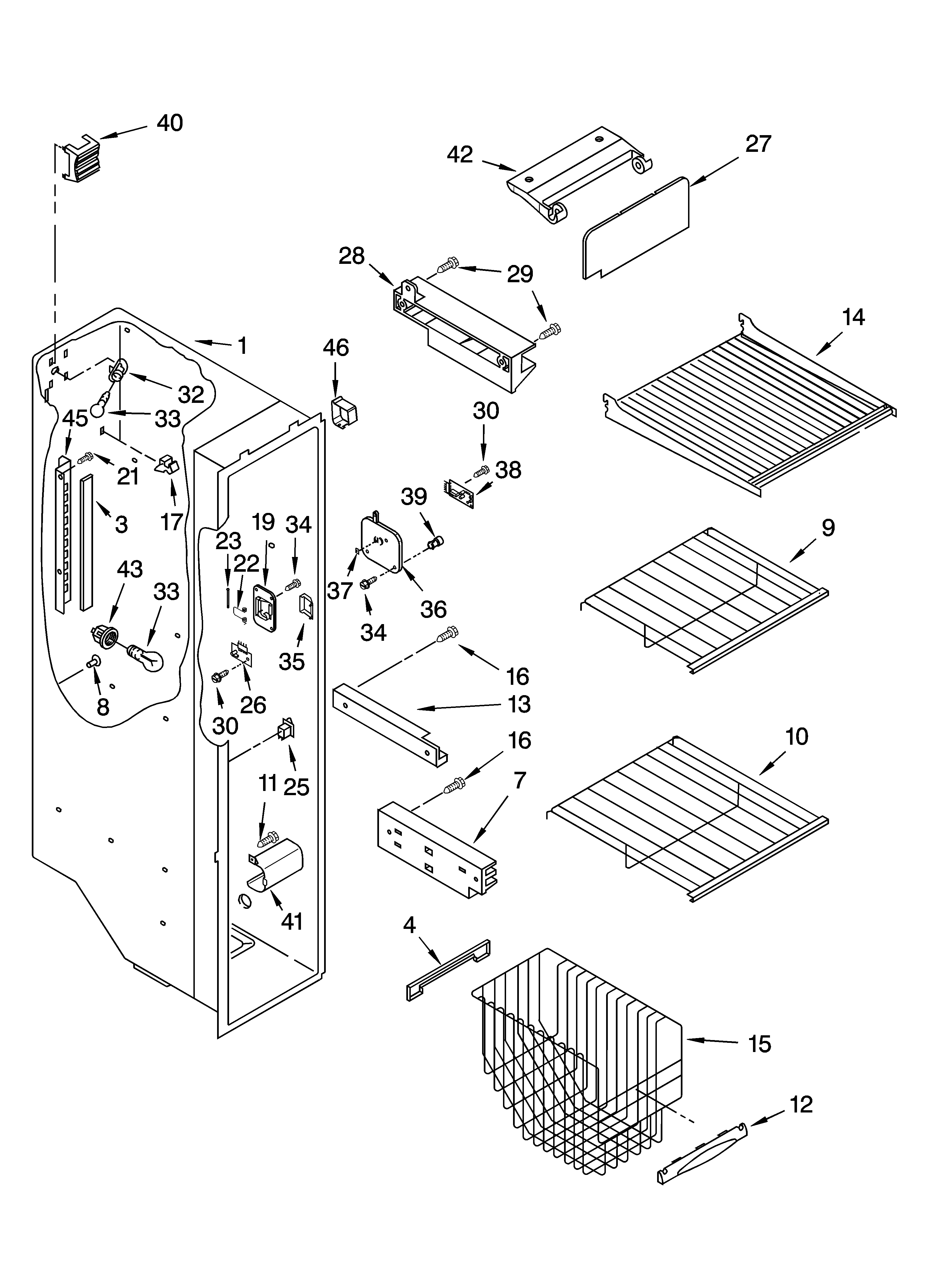 Kenmore 10653652300 freezer liner parts diagram