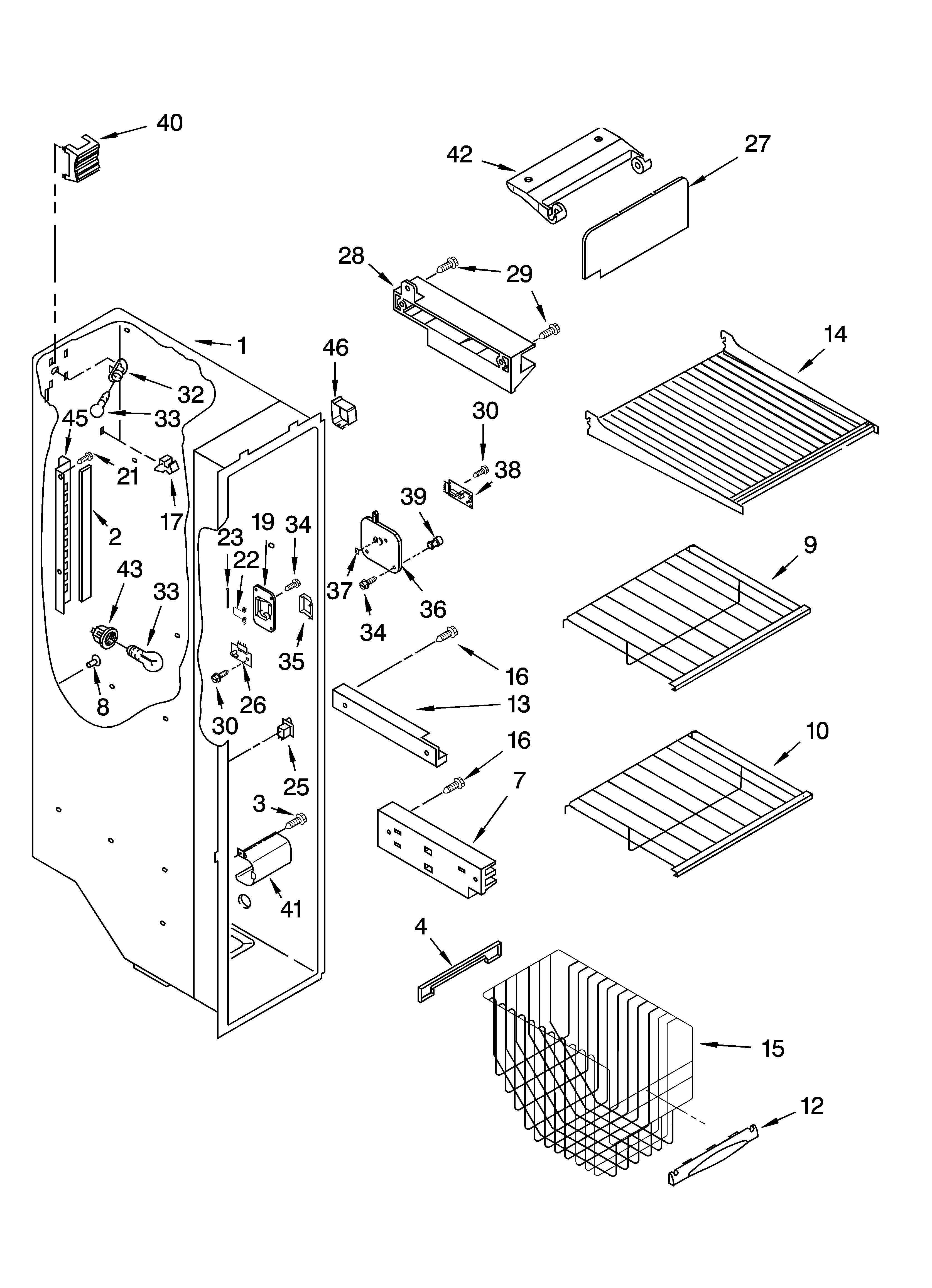 Kenmore 10653869300 freezer liner parts diagram