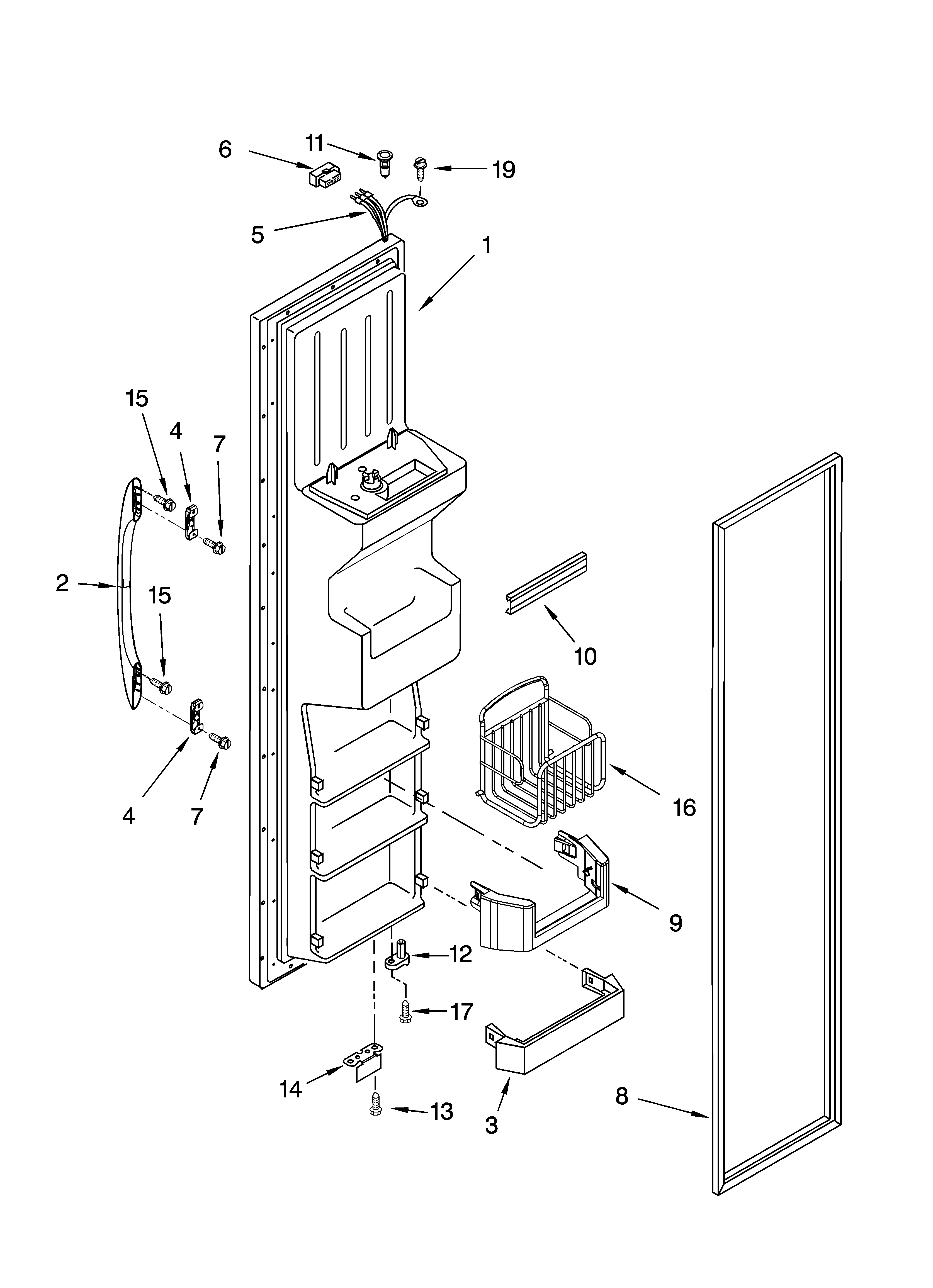 Kenmore 10653869300 freezer door parts diagram