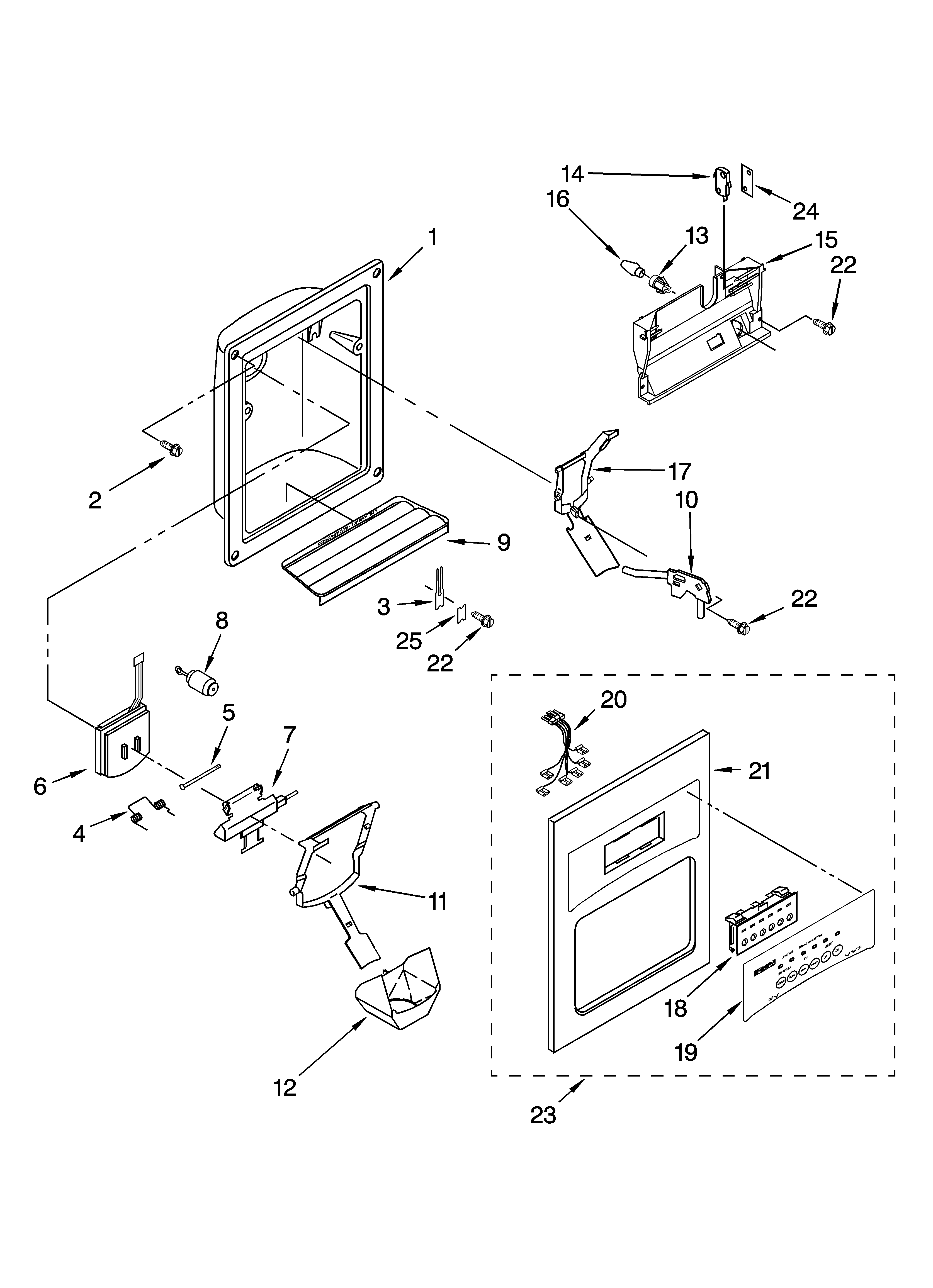 Kenmore 10653869300 dispenser front parts diagram