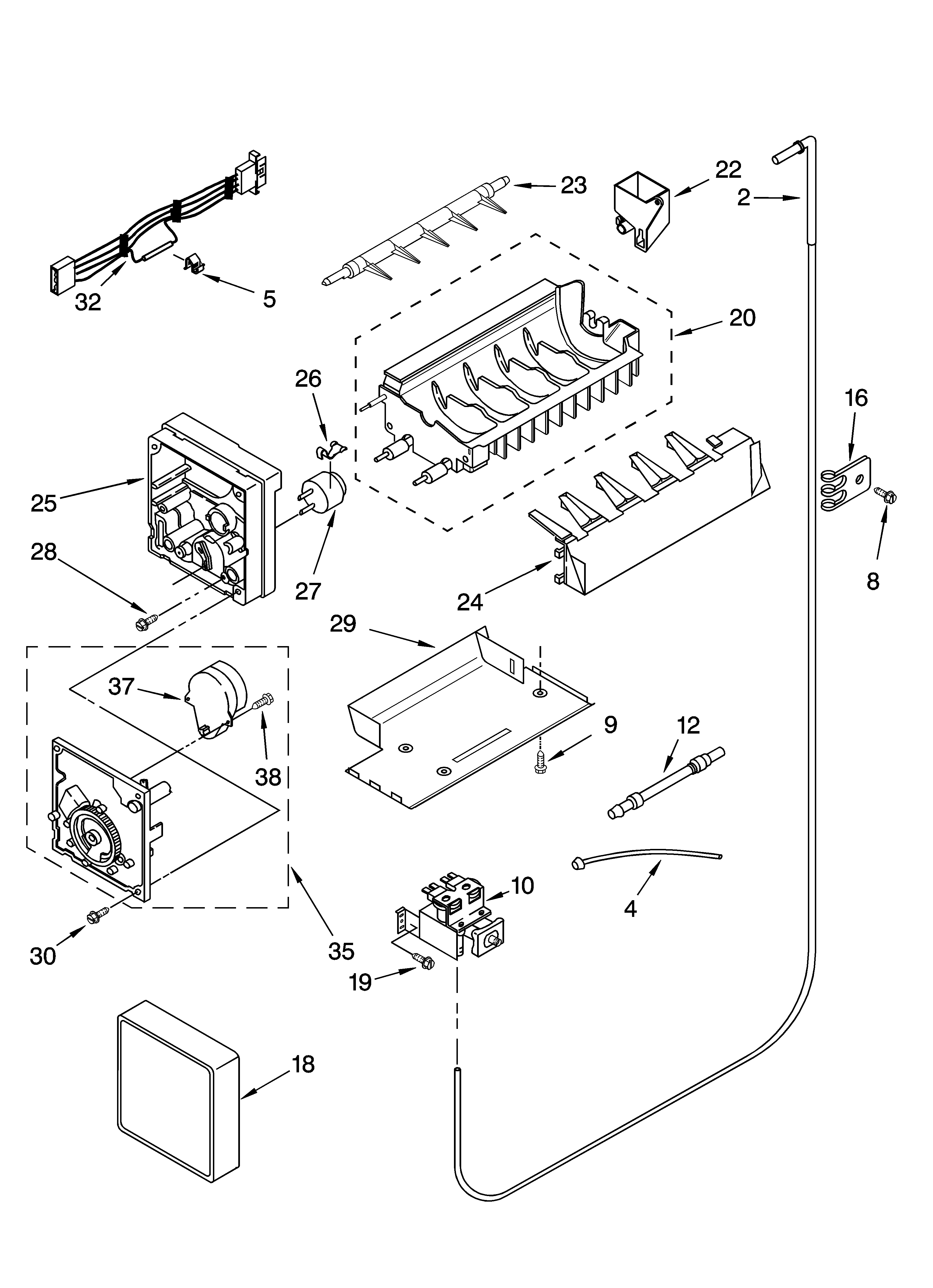 Kenmore 10654214300 icemaker parts, parts not illustrated diagram