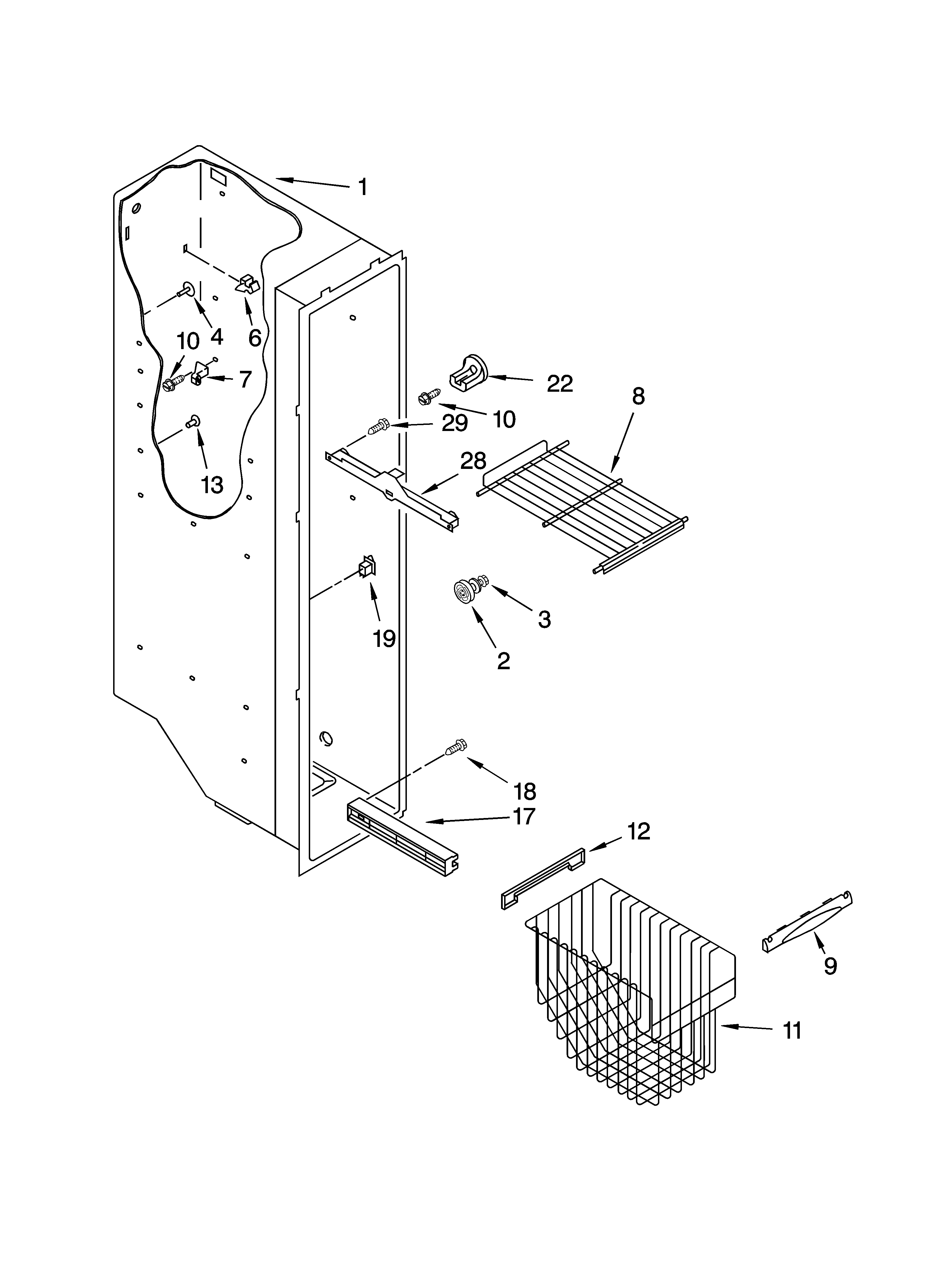 Kenmore 10654263300 freezer liner parts diagram