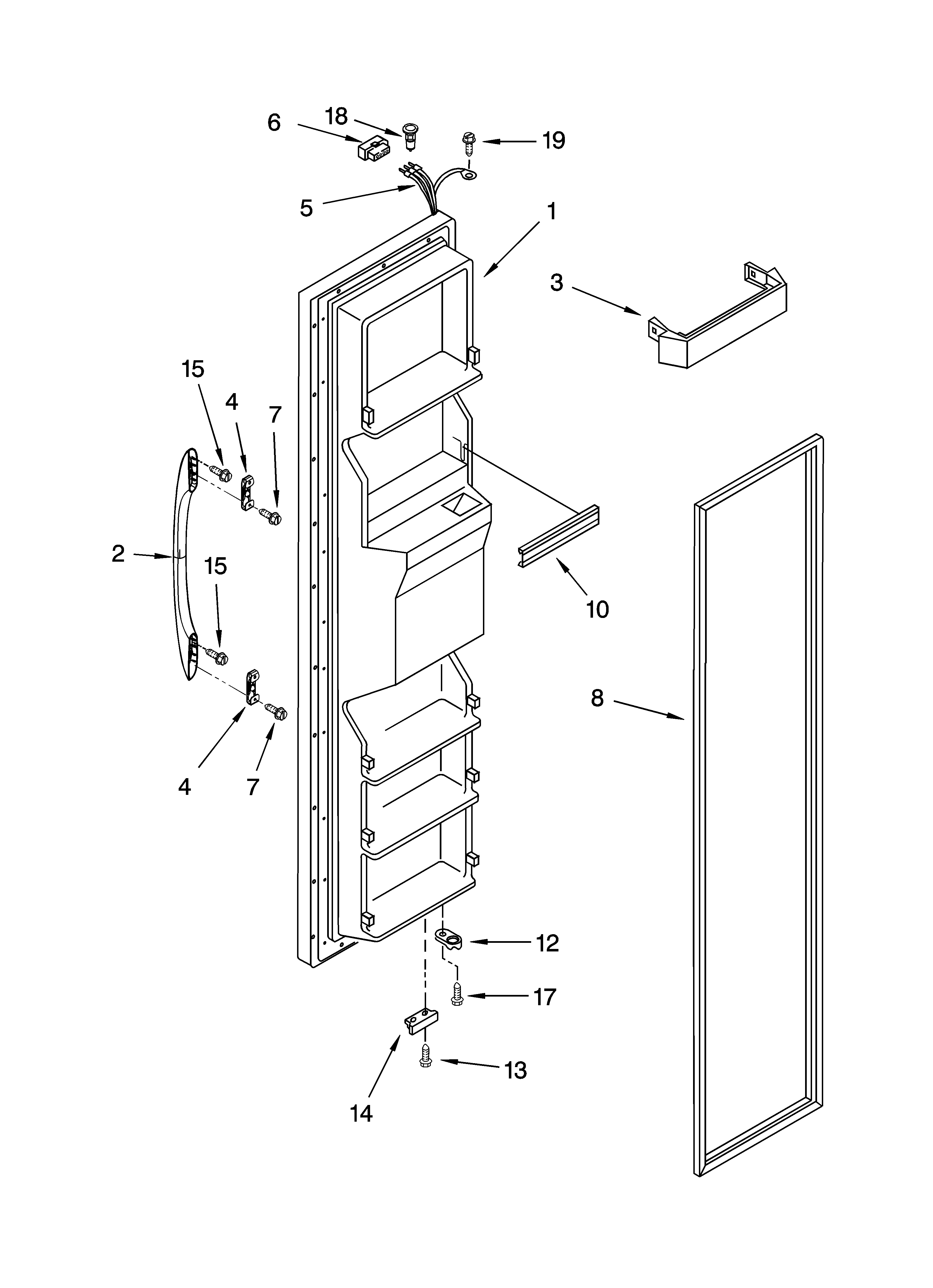 Kenmore 10654263300 freezer door parts diagram