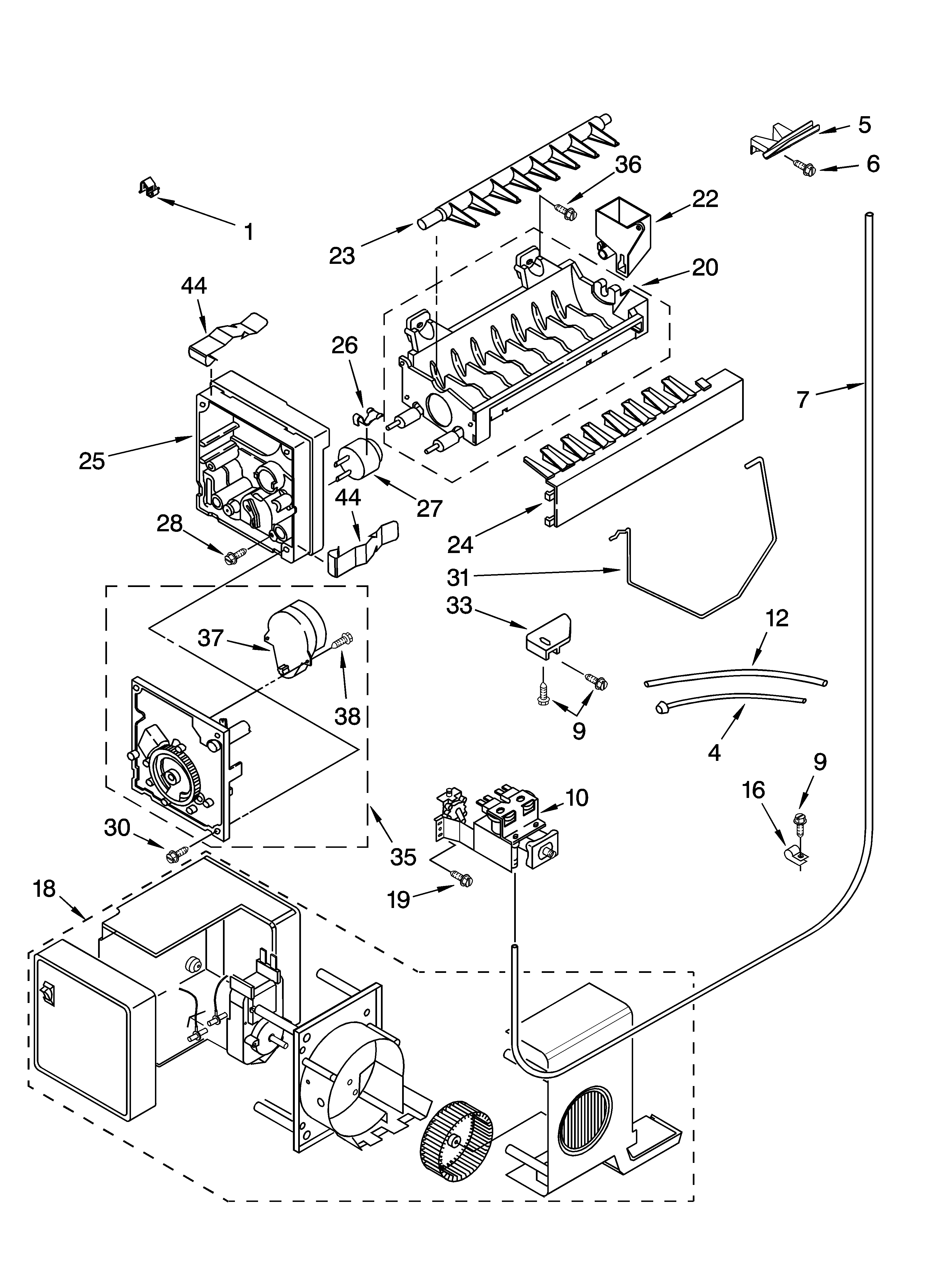 Kenmore 10654263300 icemaker parts, parts not illustrated diagram