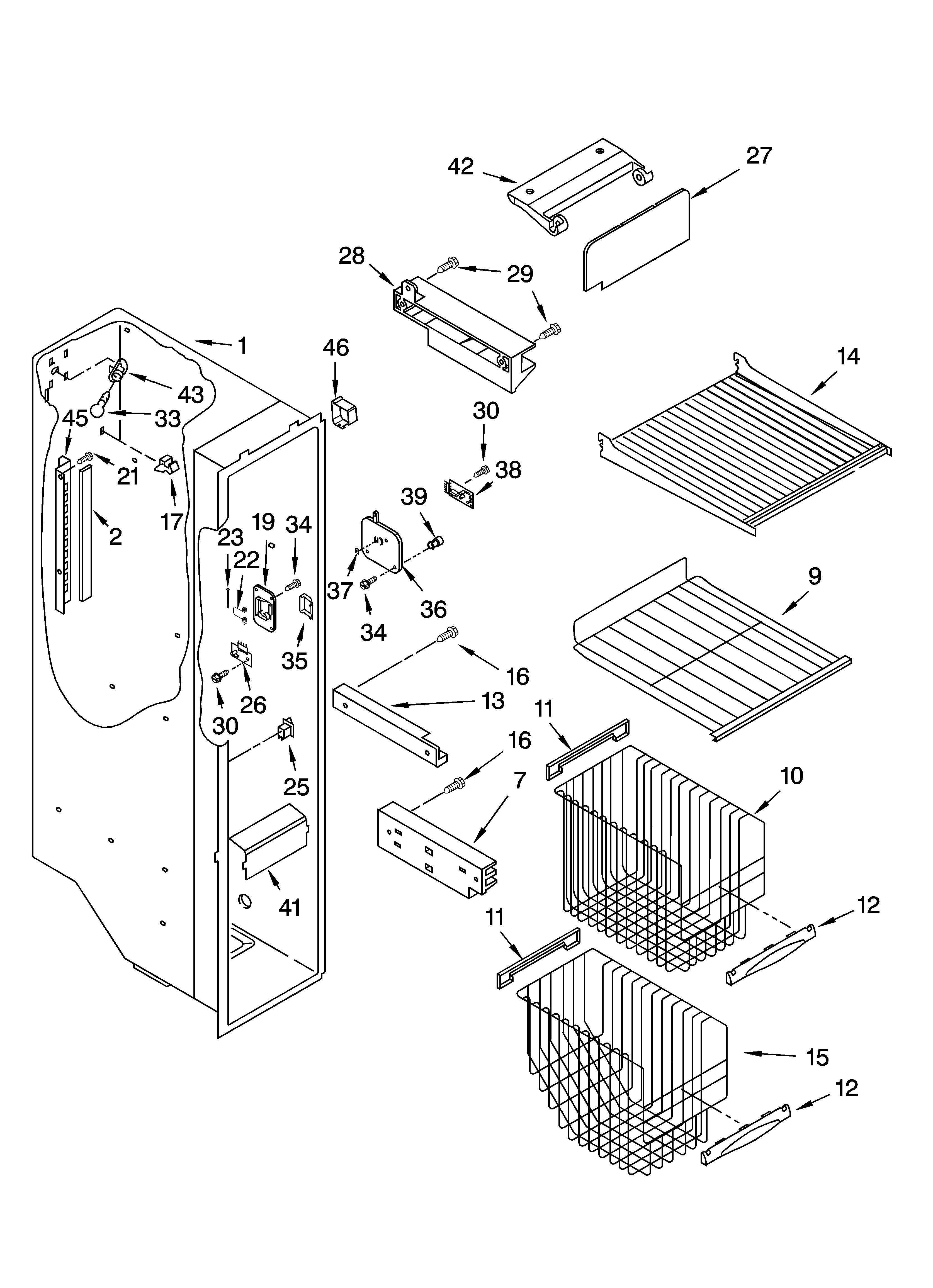 Kenmore 10654399300 freezer liner parts diagram