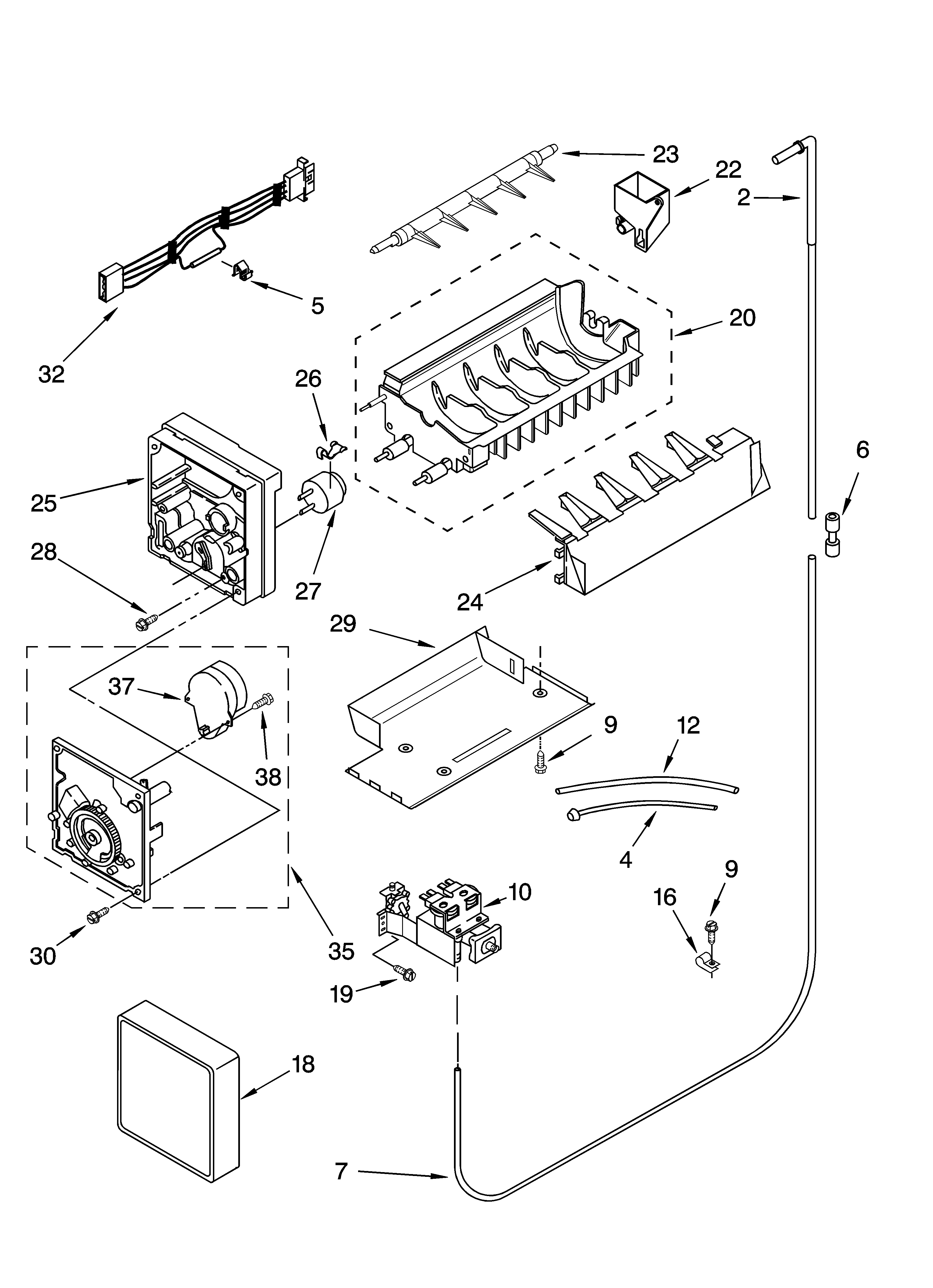 Kenmore 10654399300 icemaker parts, parts not illustrated diagram