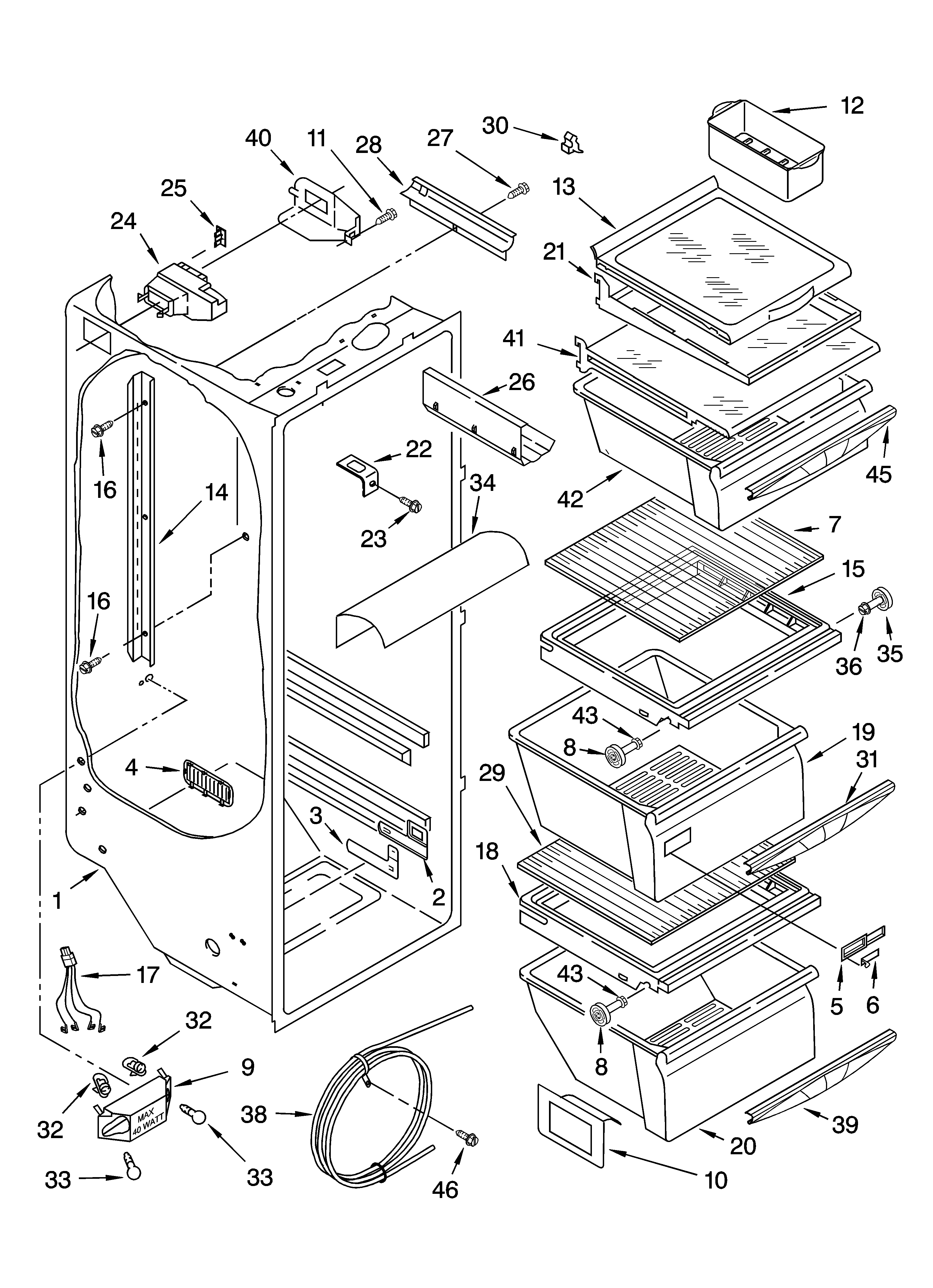 Kenmore 10654573300 refrigerator liner parts diagram