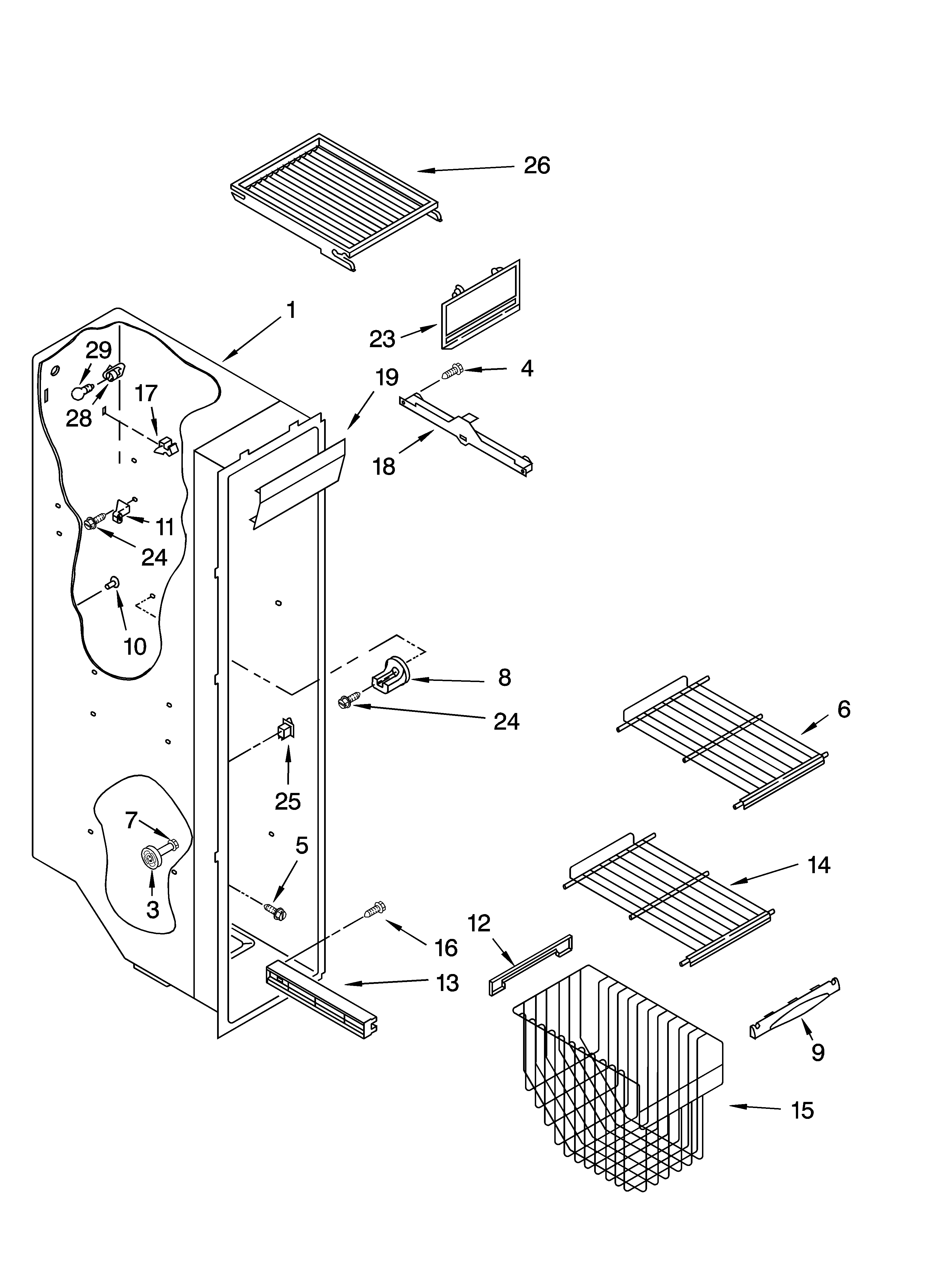 Kenmore 10654573300 freezer liner parts diagram
