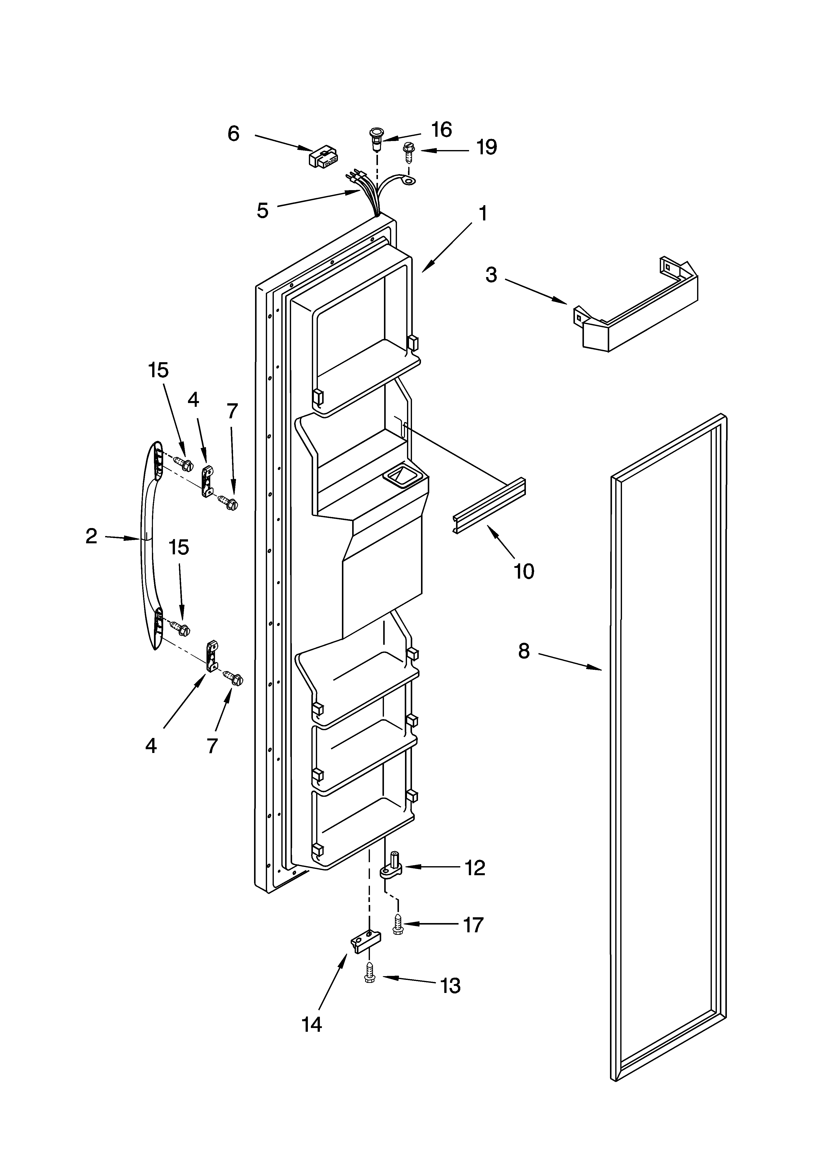 Kenmore 10654573300 freezer door parts diagram