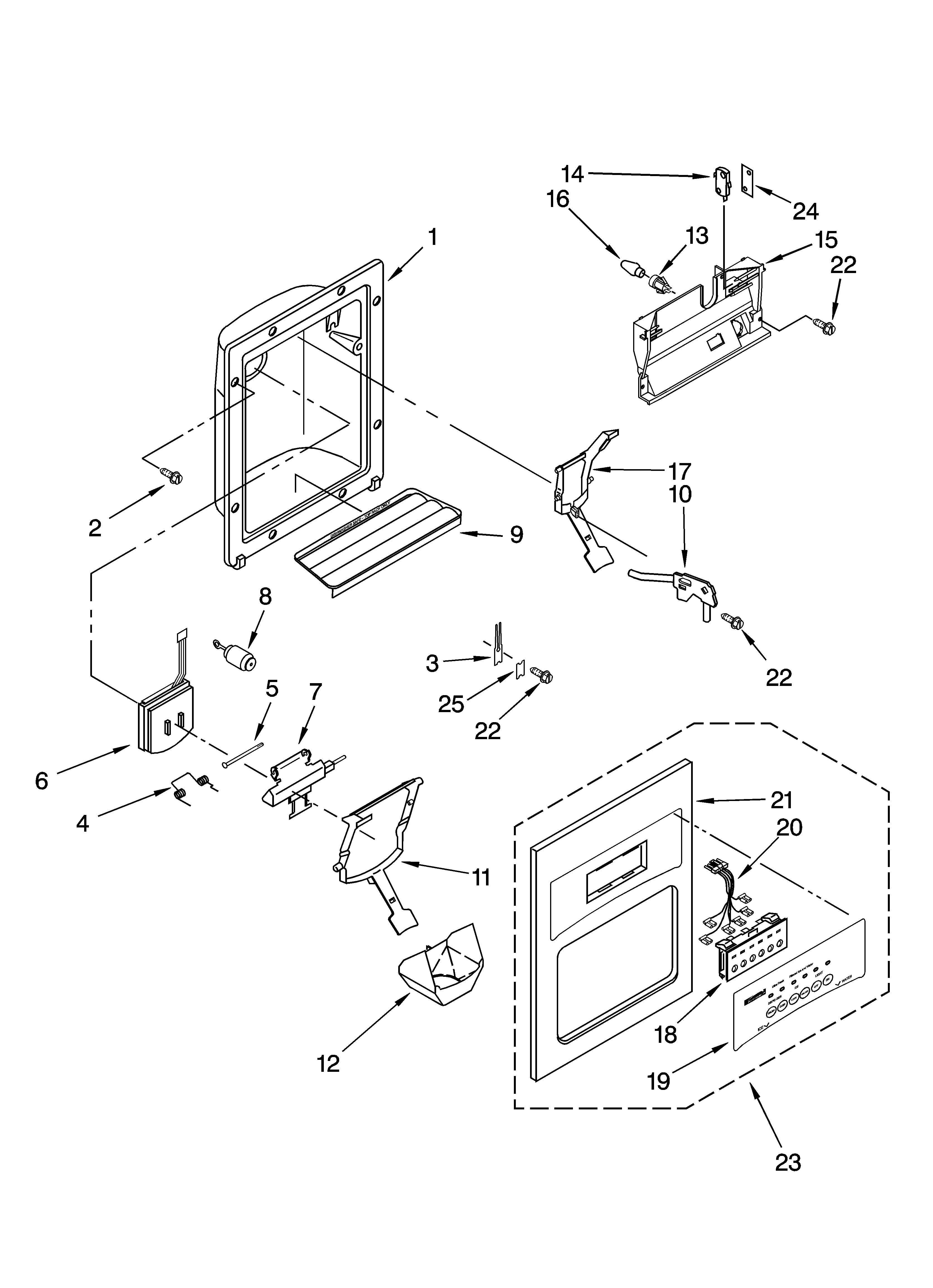 Kenmore 10654573300 dispenser front parts diagram