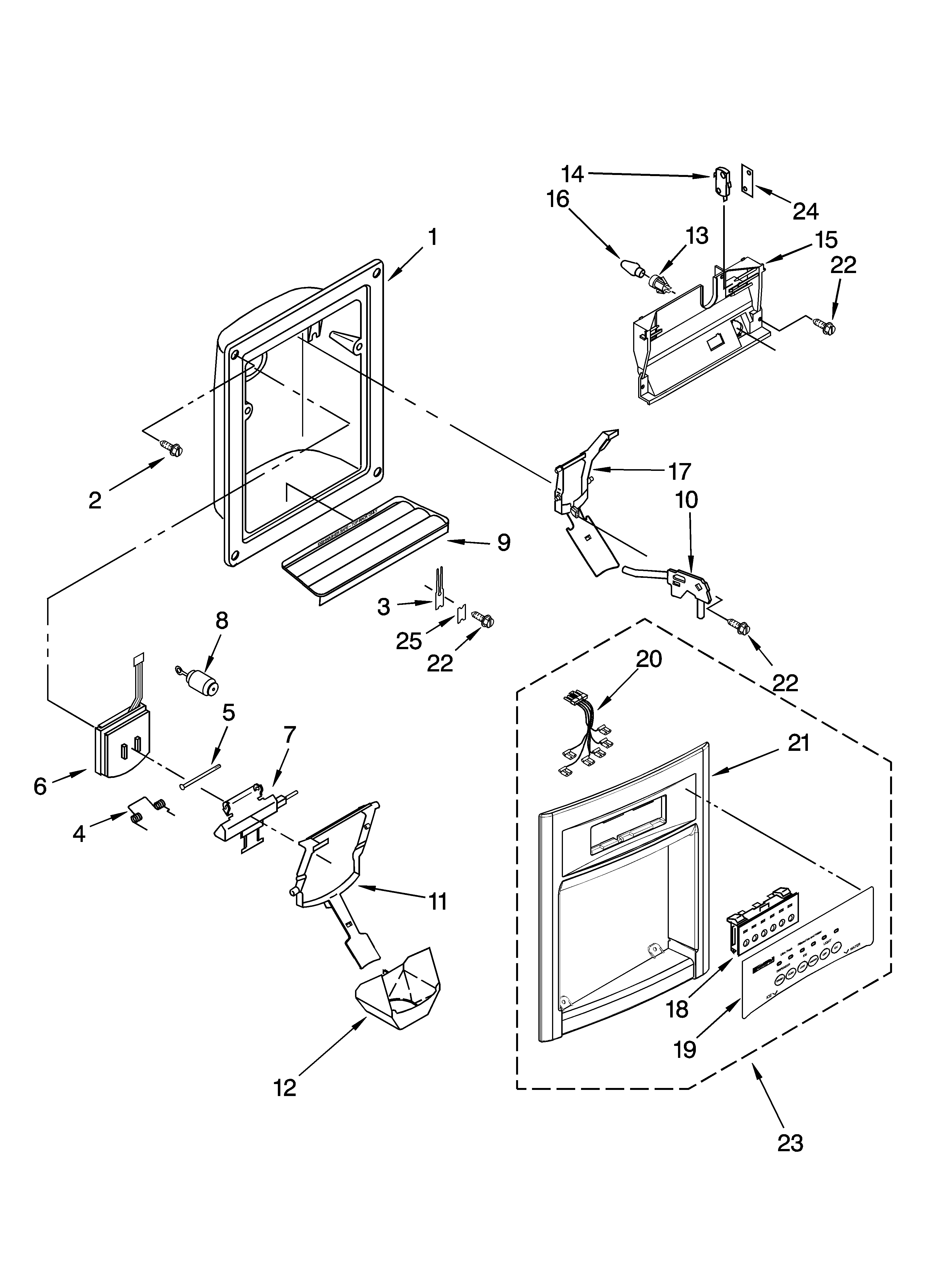 Kenmore 10654684300 dispenser front parts diagram
