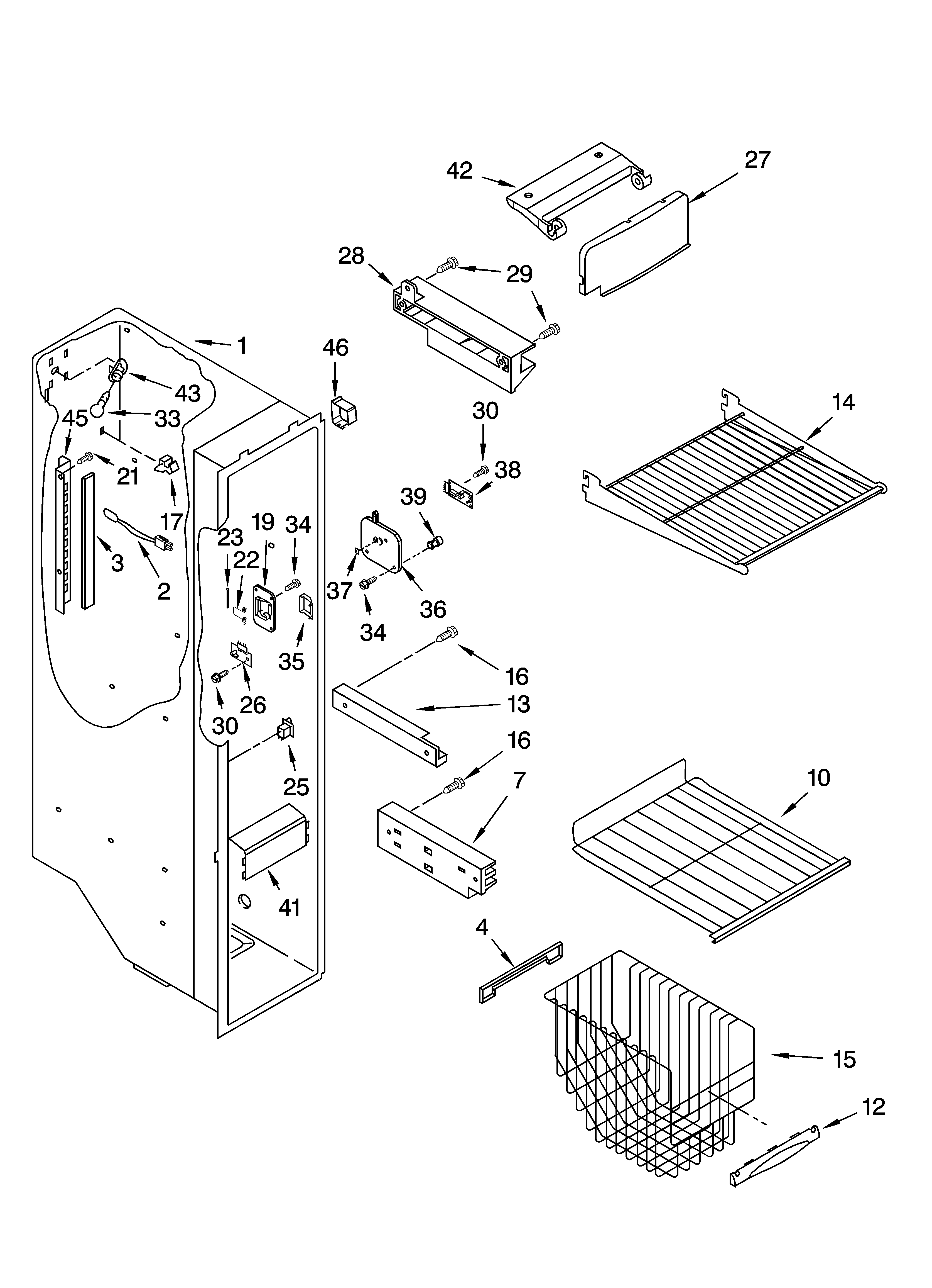 Kenmore 10655223400 freezer liner parts diagram