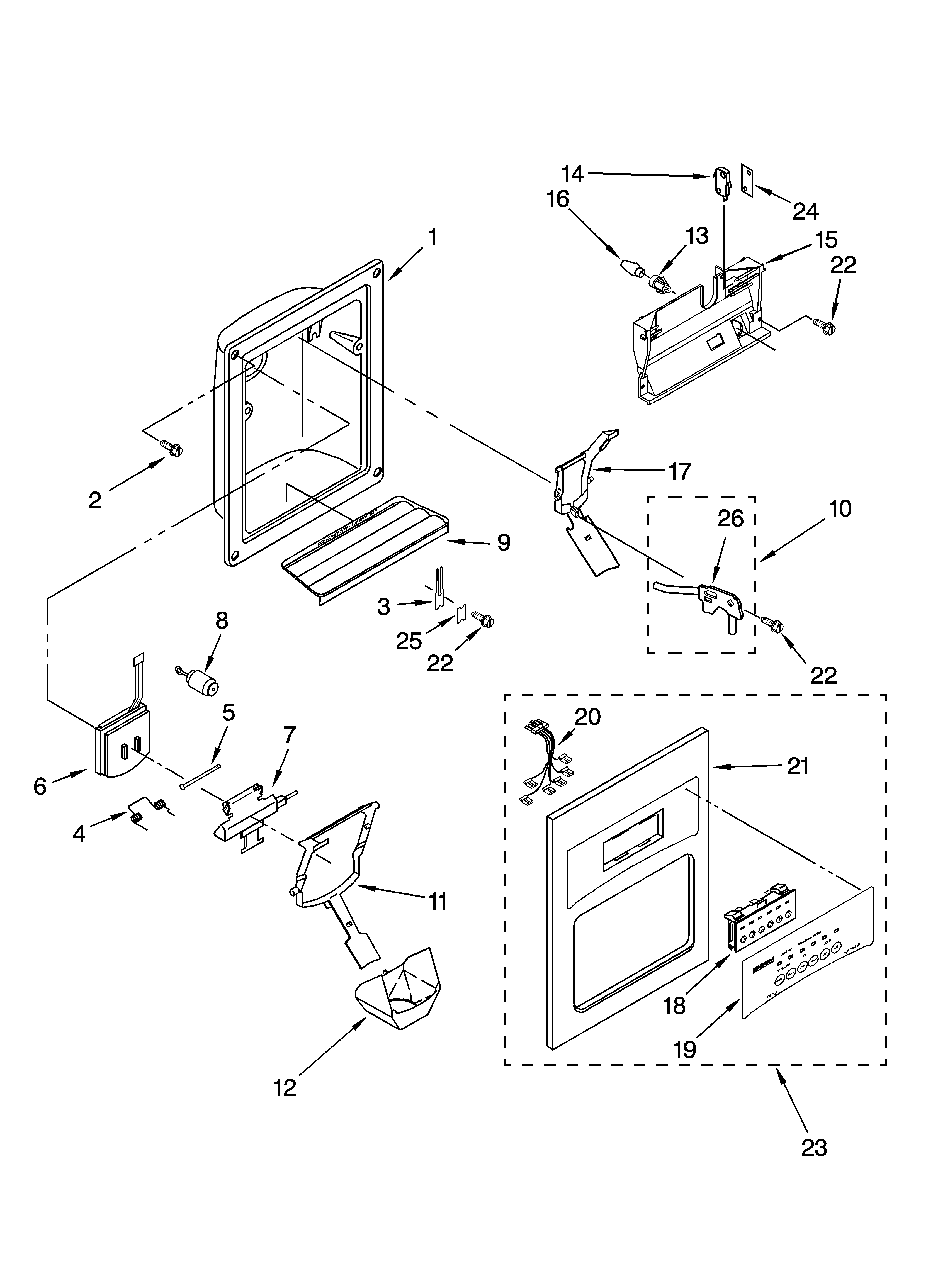 Kenmore 10655223400 dispenser front parts diagram