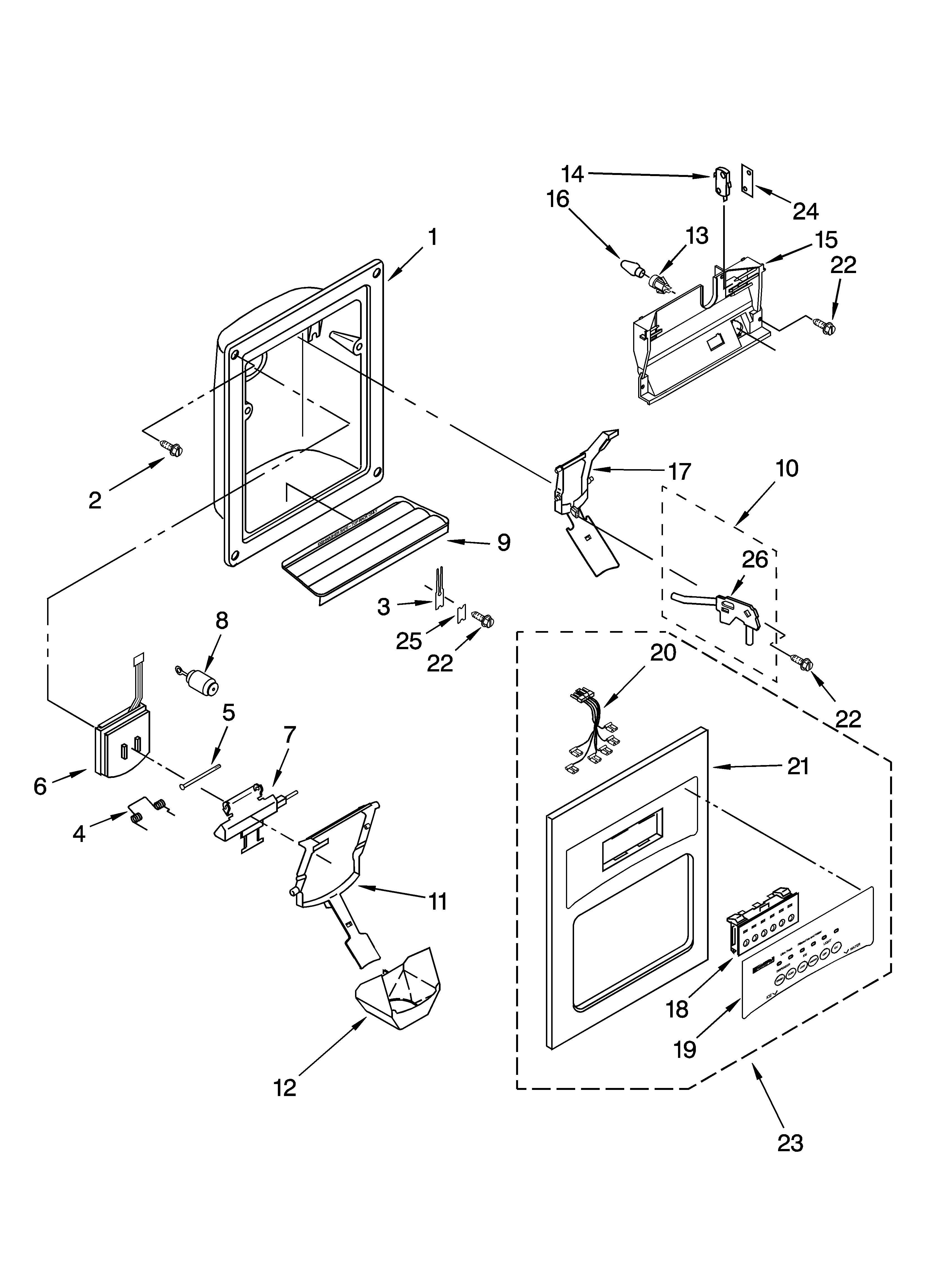 Kenmore 10655534400 dispenser front parts diagram