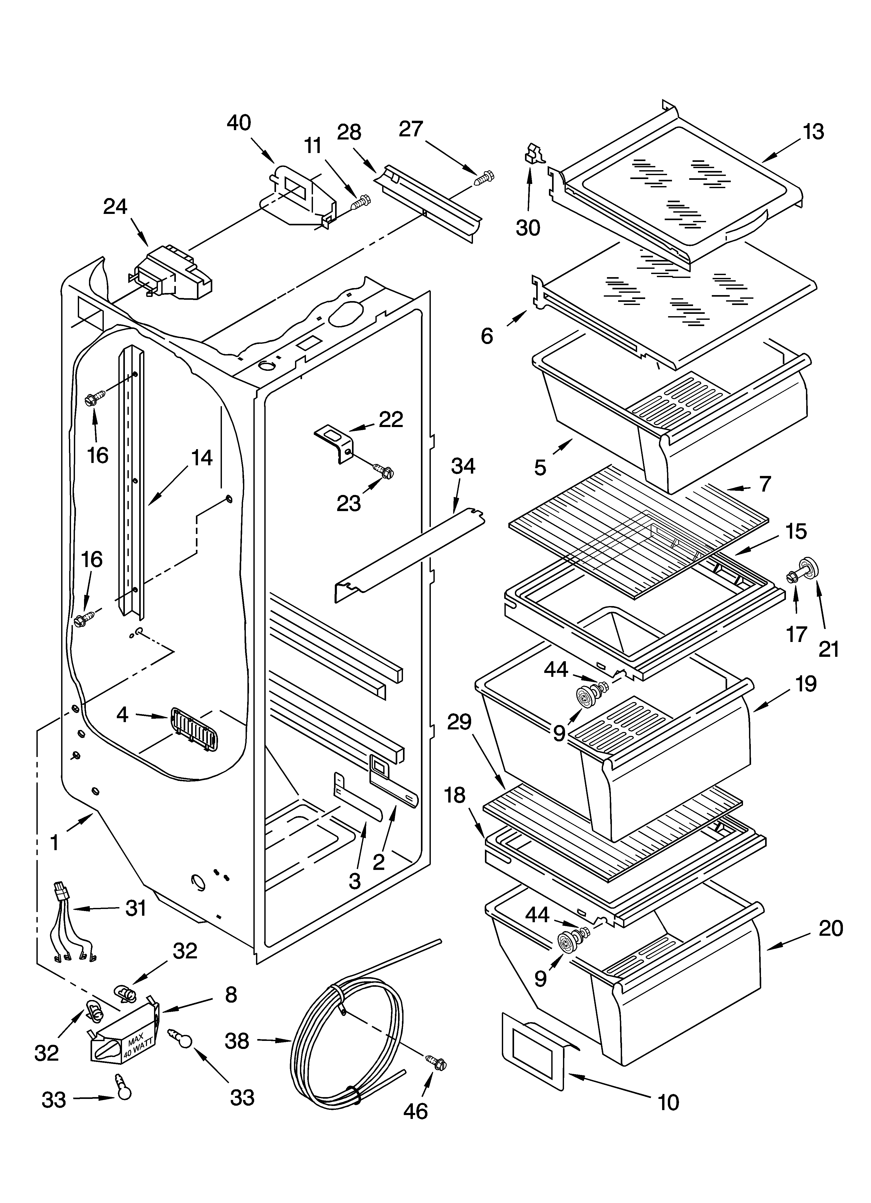 Kenmore 10655542400 refrigerator liner parts diagram