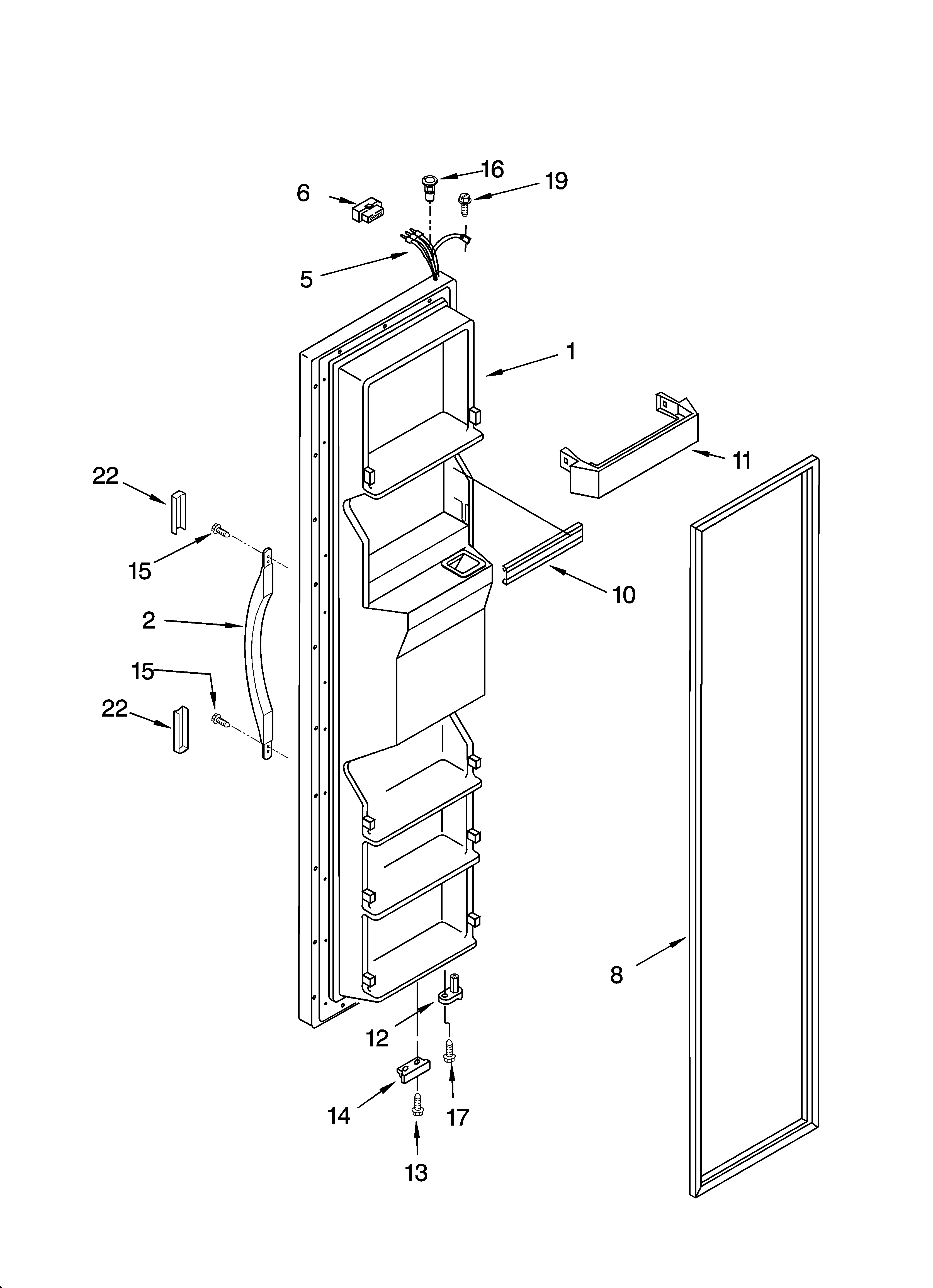 Kenmore 10655542400 freezer door parts diagram