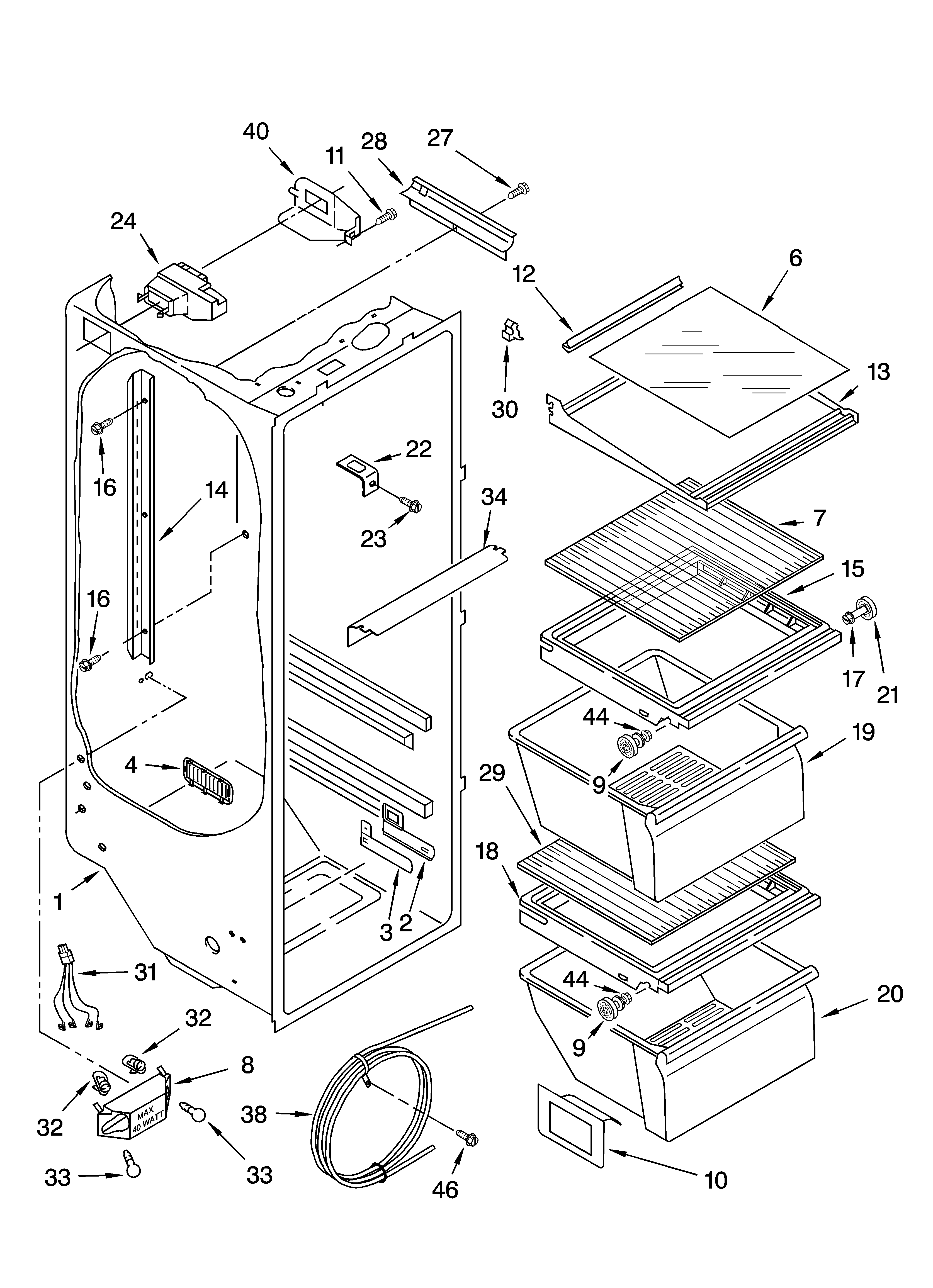 Kenmore 10656502400 refrigerator liner parts diagram
