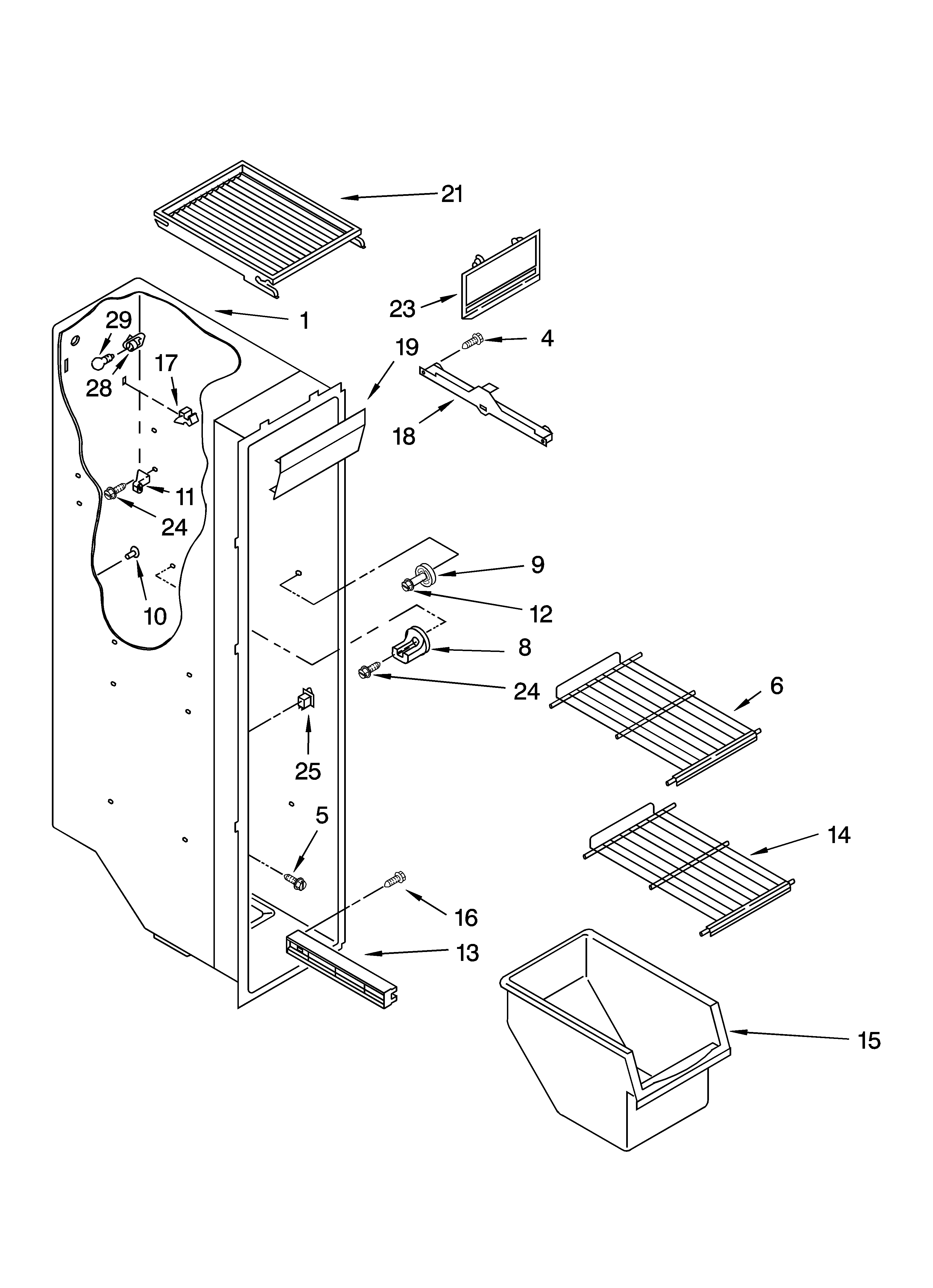 Kenmore 10656502400 freezer liner parts diagram
