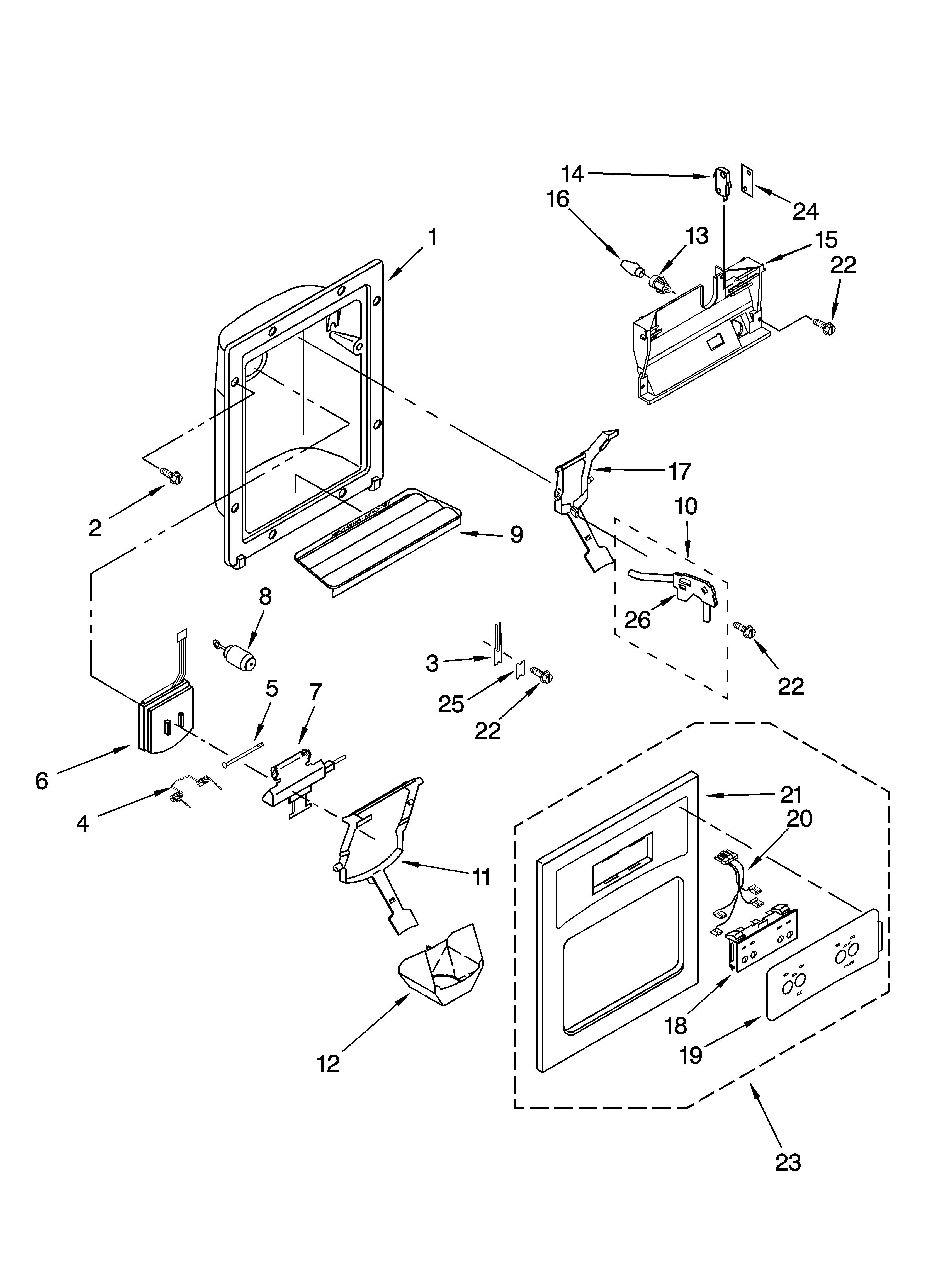 Kenmore 10656502400 dispenser front parts diagram