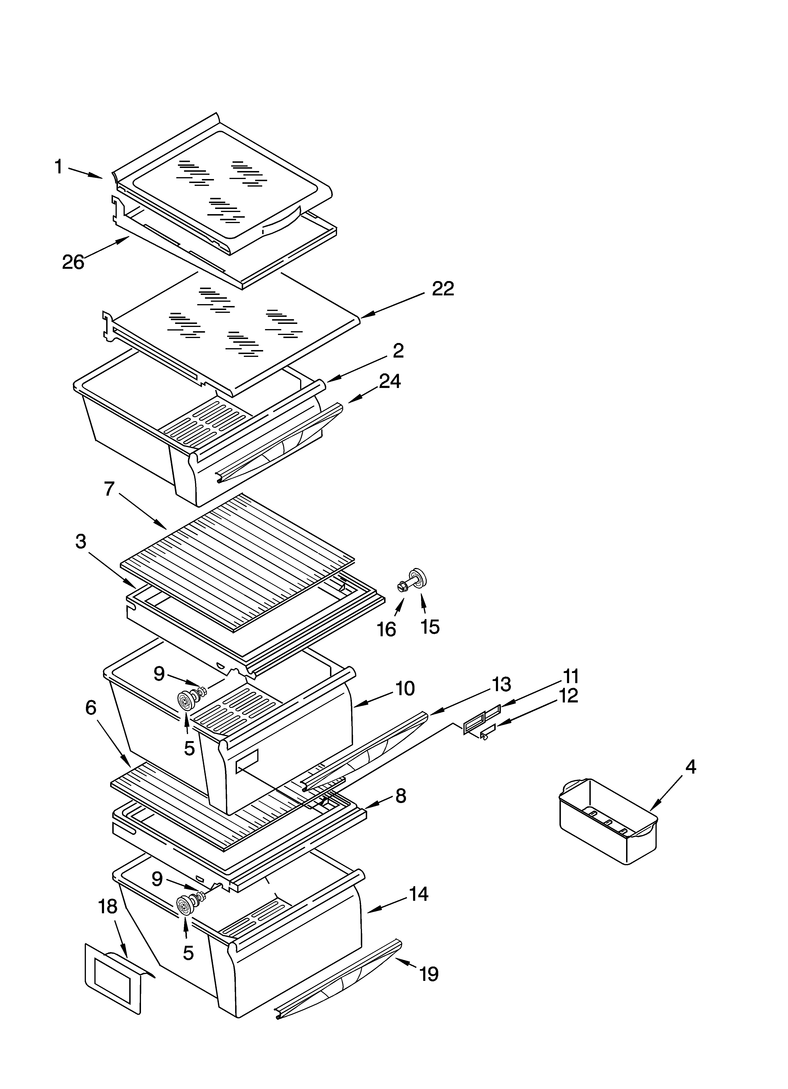 Kenmore 10656576400 refrigerator shelf parts diagram