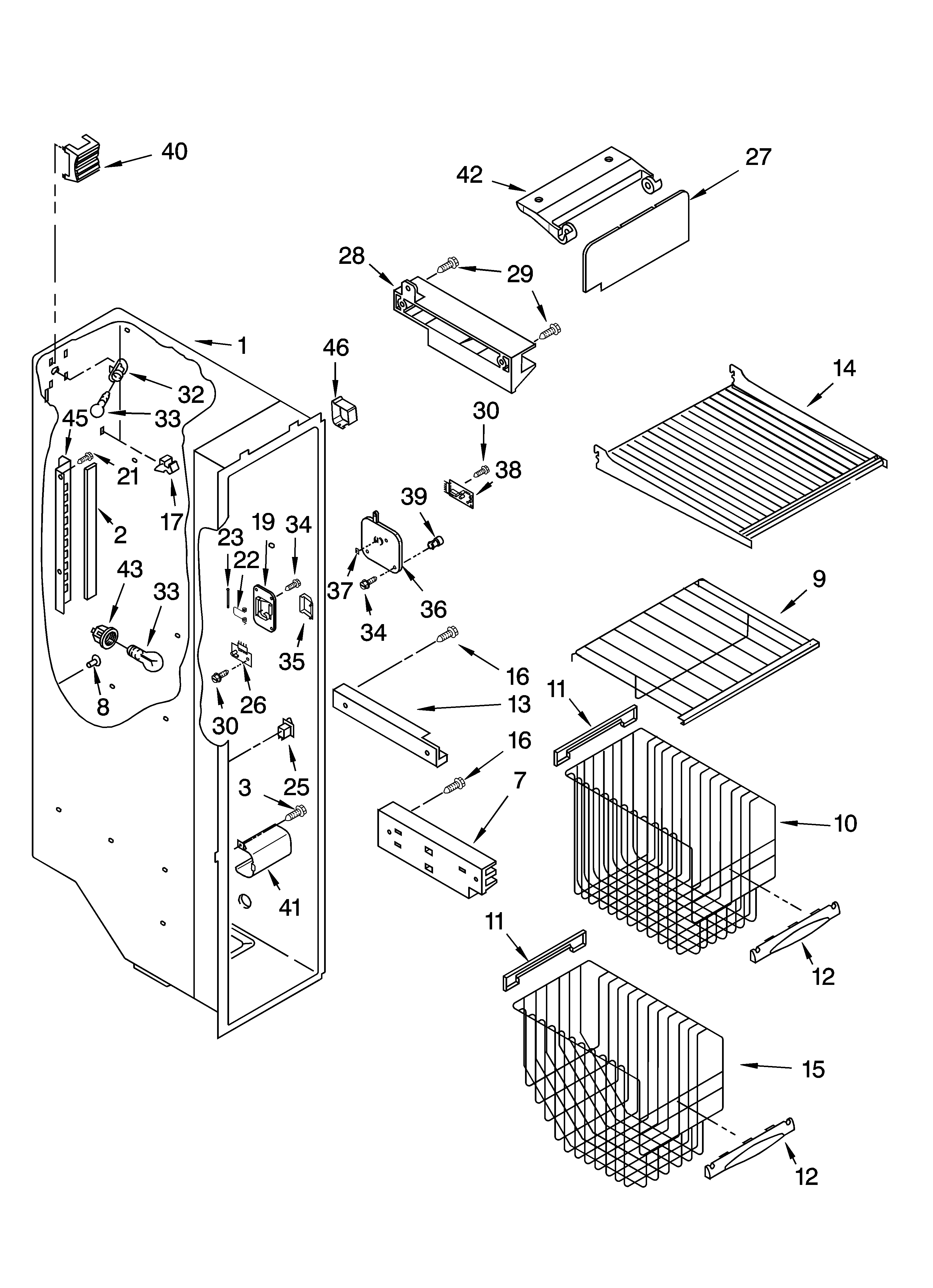 Kenmore 10656576400 freezer liner parts diagram